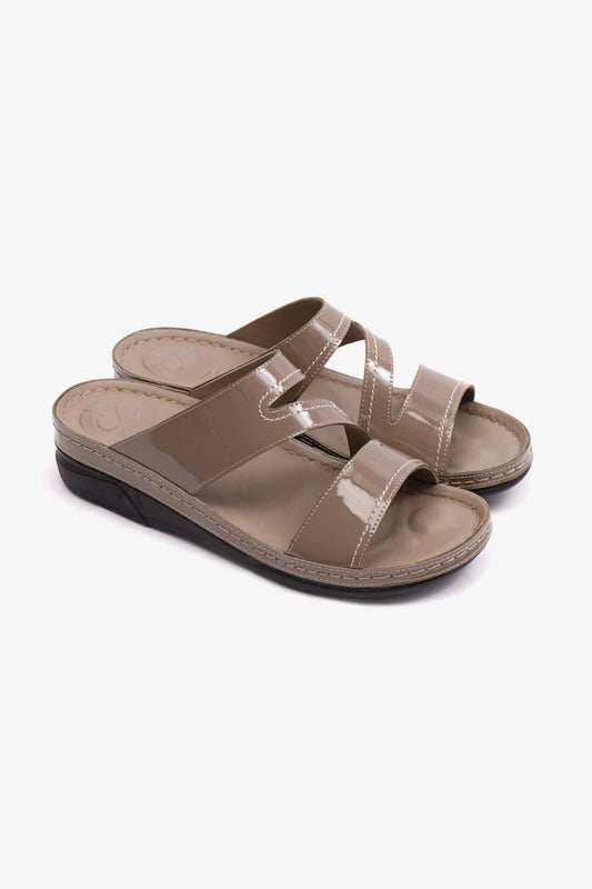 COMFORT PLUS WOMENS LOW HEEL SOFT FOOTBED SANDALS STONE
