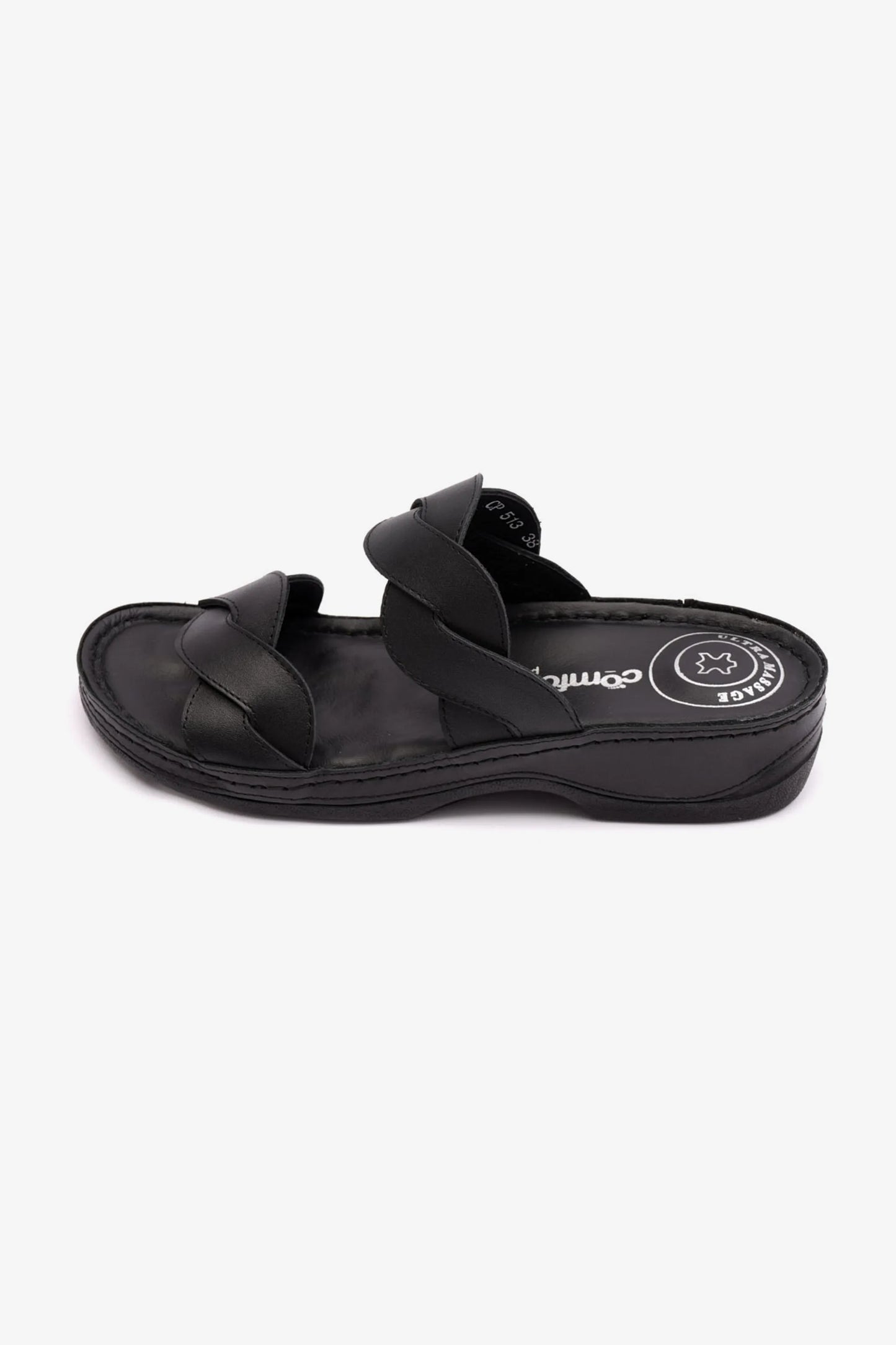 COMFORT PLUS MATTE LEATHER WOMEN SANDALS BLACK