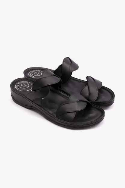 COMFORT PLUS MATTE LEATHER WOMEN SANDALS BLACK