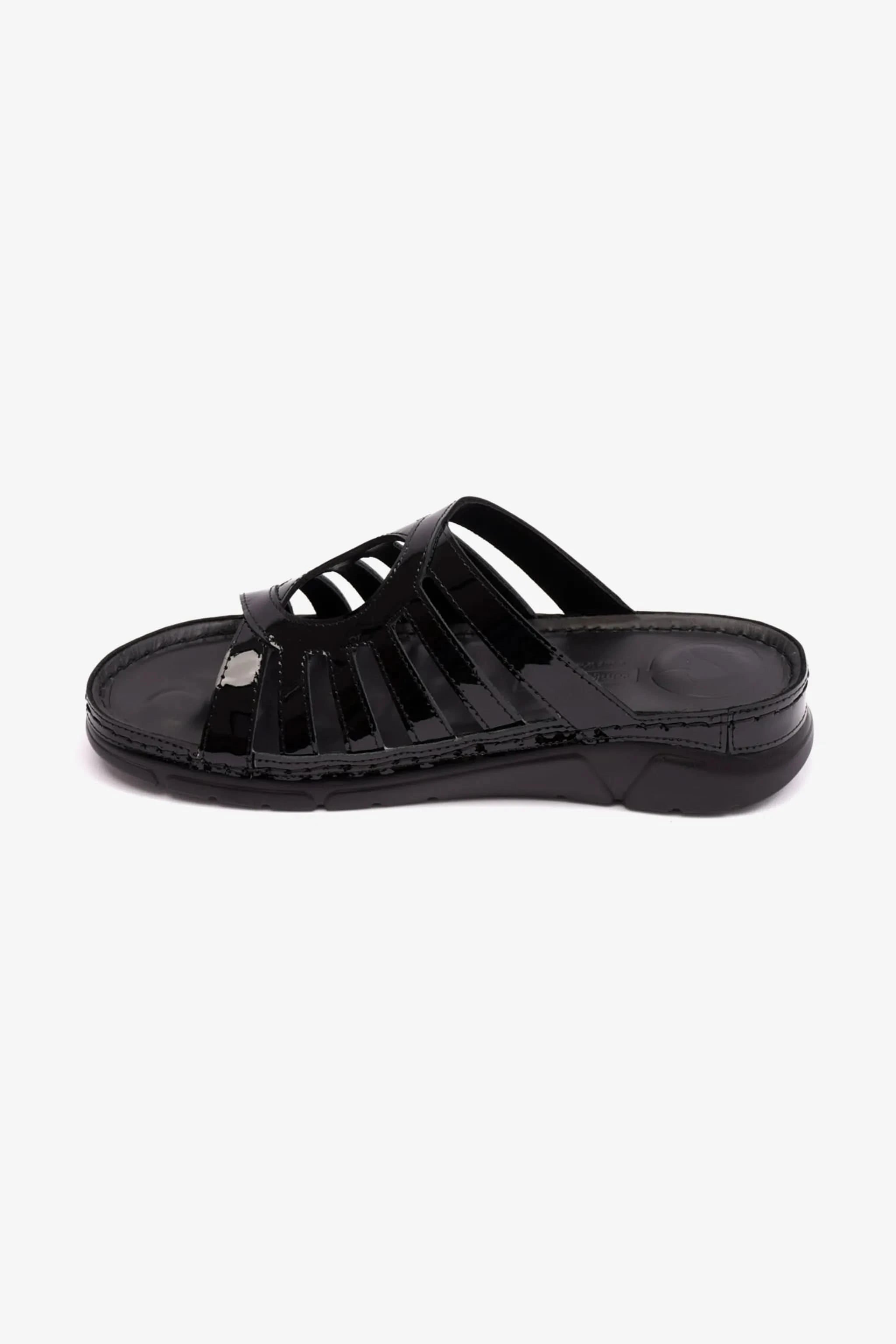 PATENT LEATHER WOMENS COMFORT PLUS SANDALS BLACK