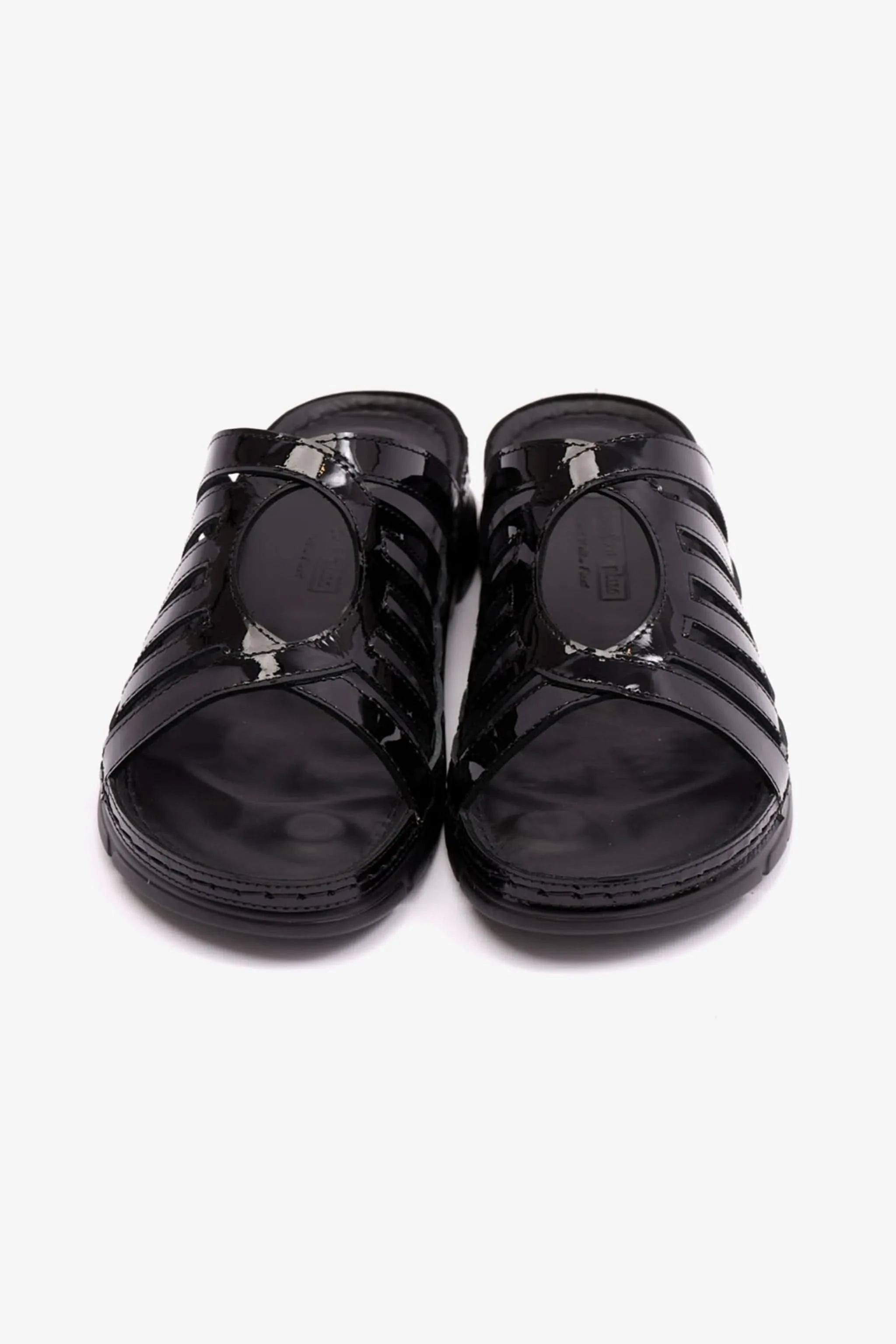 PATENT LEATHER WOMENS COMFORT PLUS SANDALS BLACK