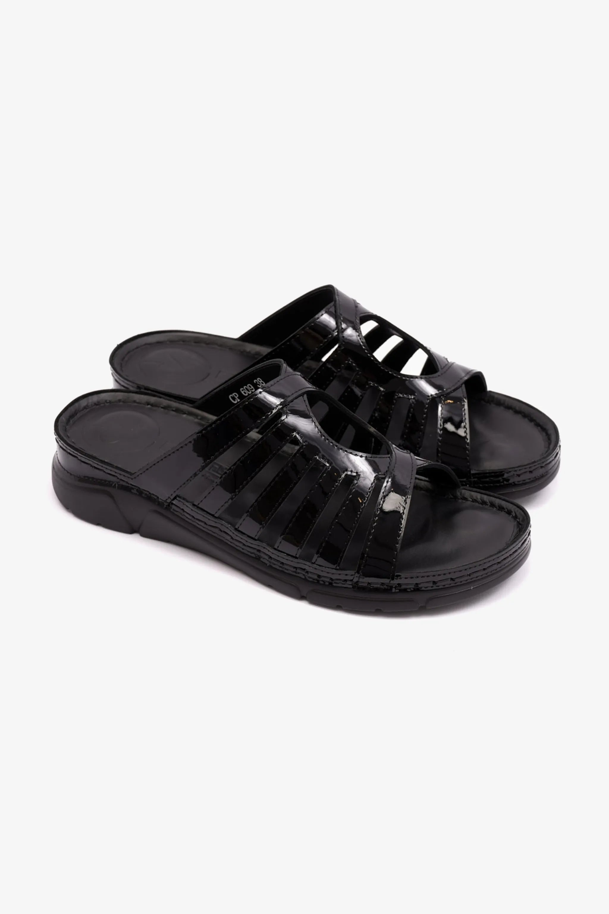 PATENT LEATHER WOMENS COMFORT PLUS SANDALS BLACK – Seventy7