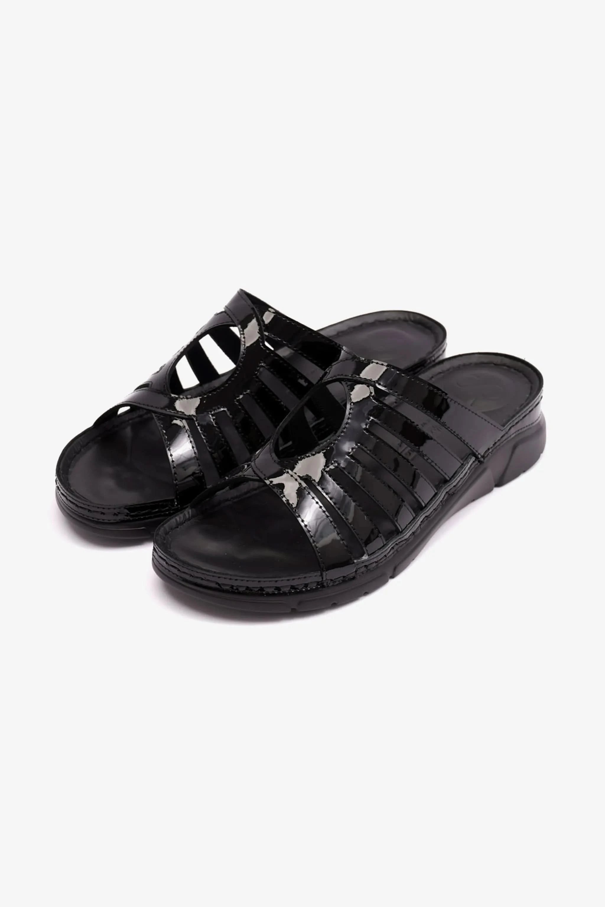 PATENT LEATHER WOMENS COMFORT PLUS SANDALS BLACK