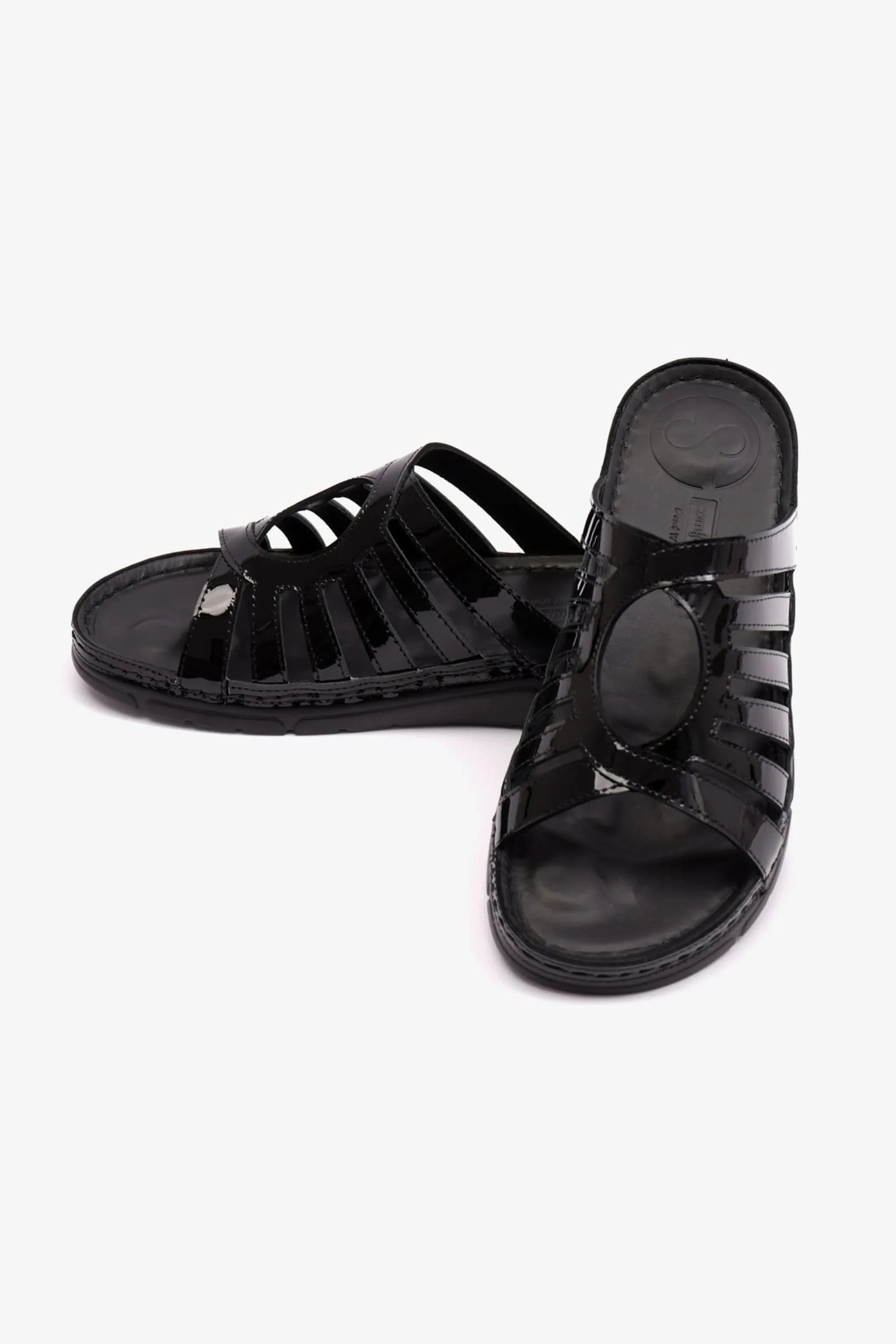 PATENT LEATHER WOMENS COMFORT PLUS SANDALS BLACK