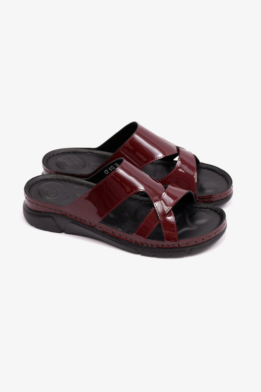 PATENT LEATHER WOMENS COMFORT PLUS SANDALS MAROON