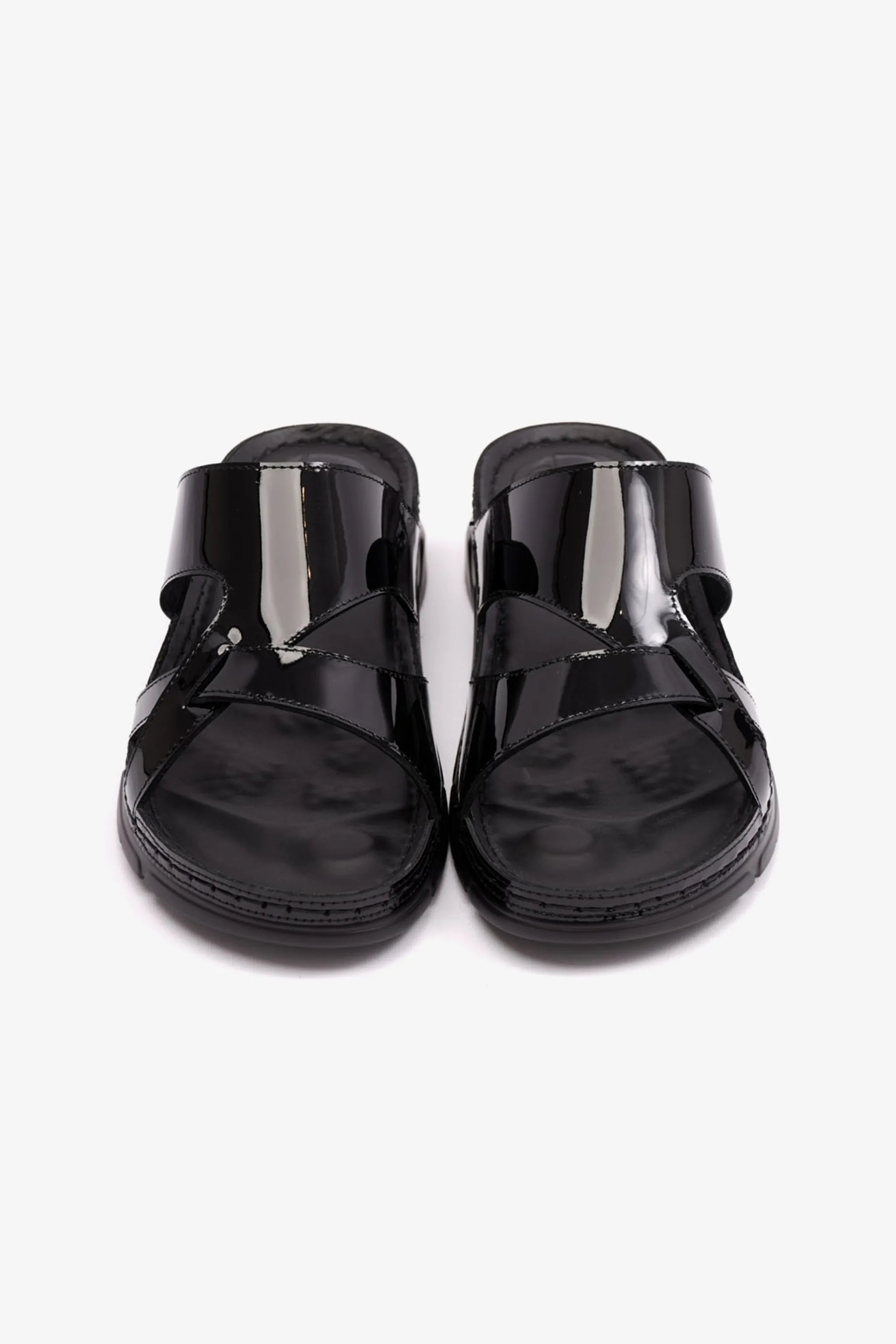 WOMENS PATENT LEATHER COMFORT PLUS SANDALS BLACK