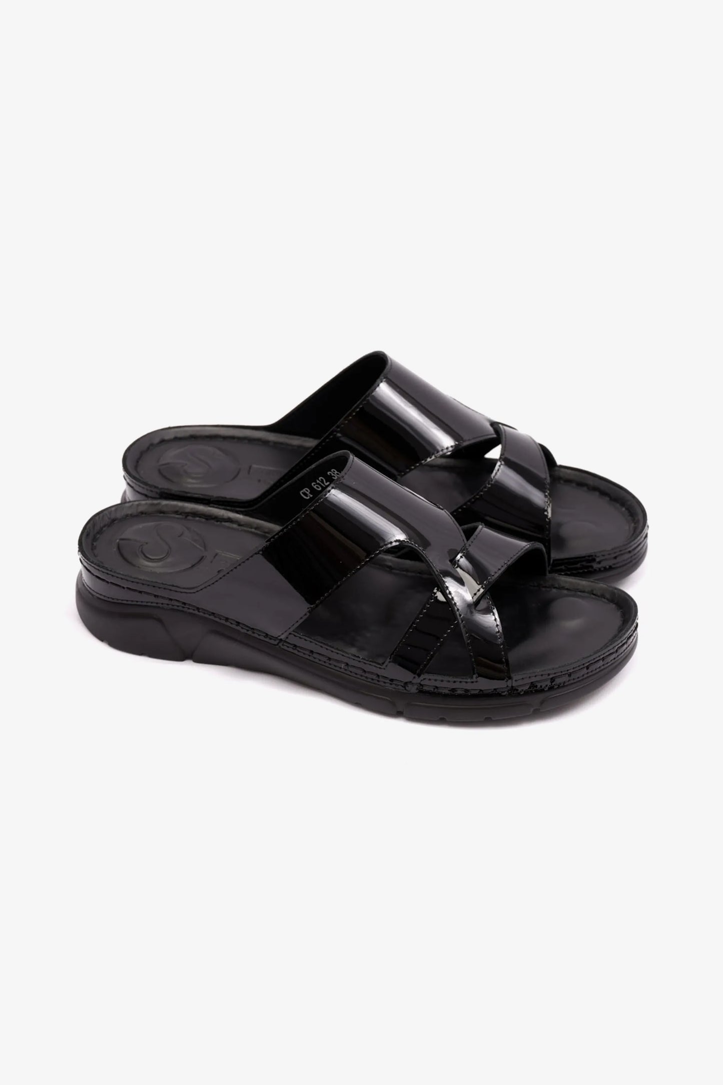 WOMENS PATENT LEATHER COMFORT PLUS SANDALS BLACK – Seventy7