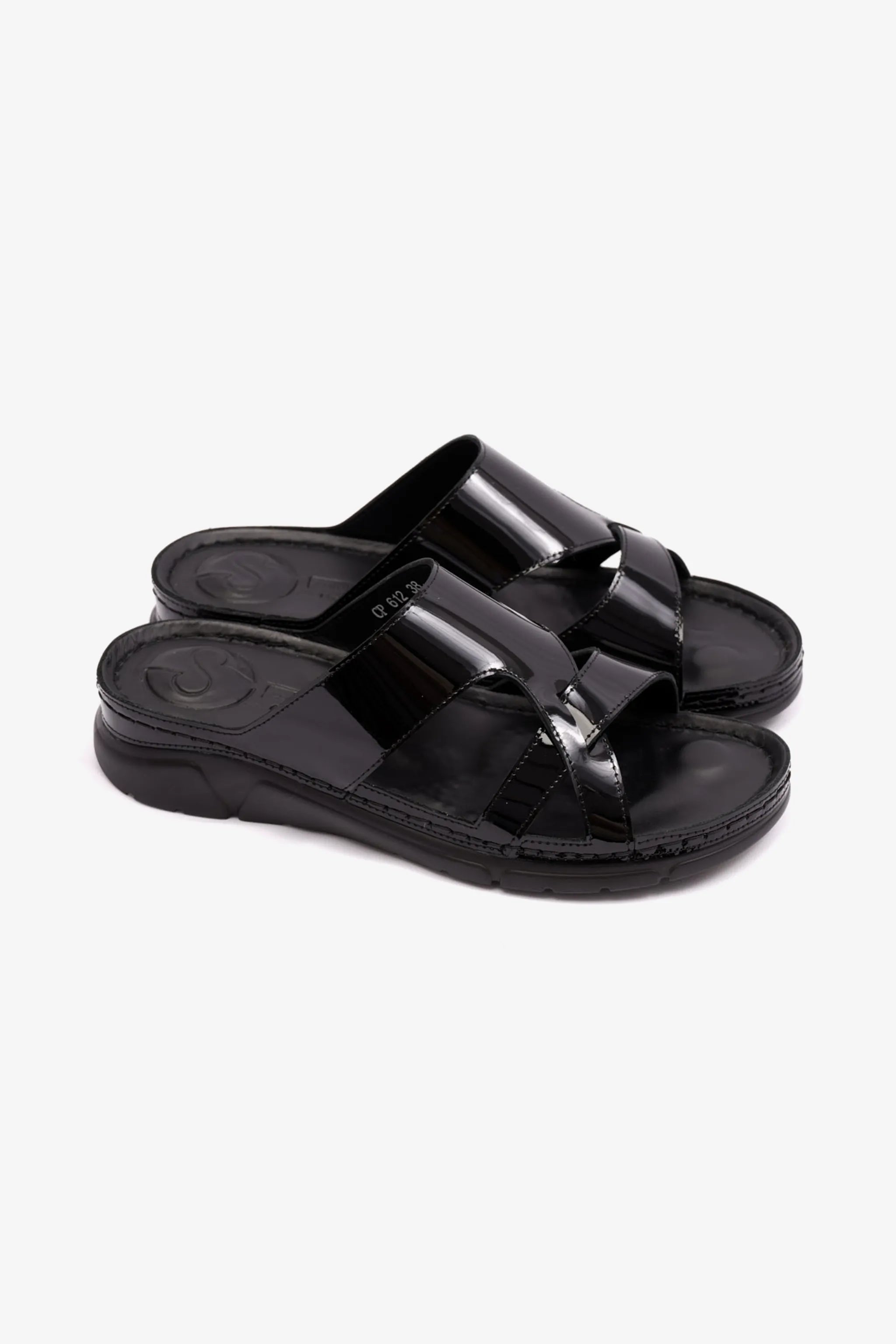 WOMENS PATENT LEATHER COMFORT PLUS SANDALS BLACK