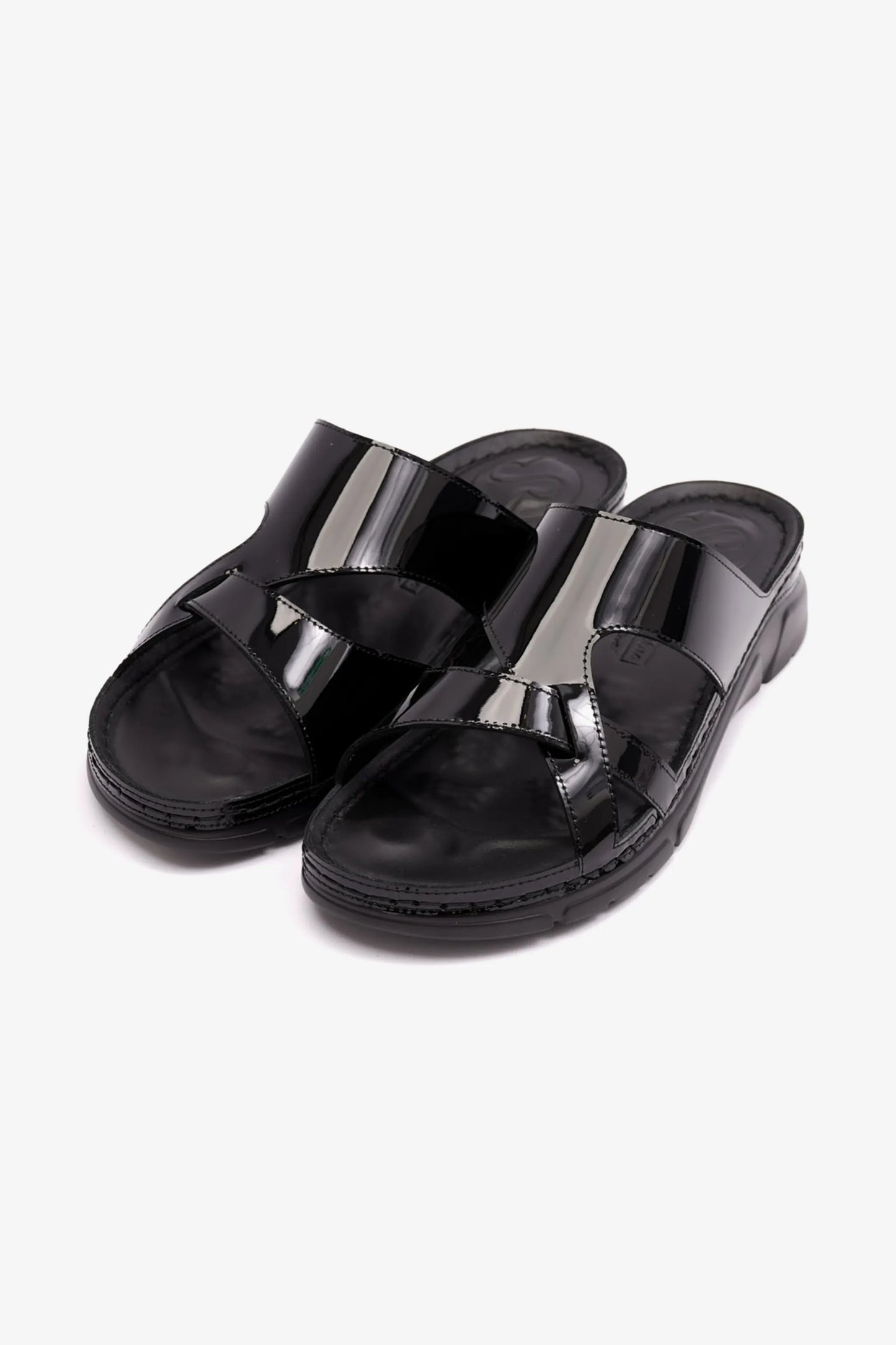 WOMENS PATENT LEATHER COMFORT PLUS SANDALS BLACK – Seventy7