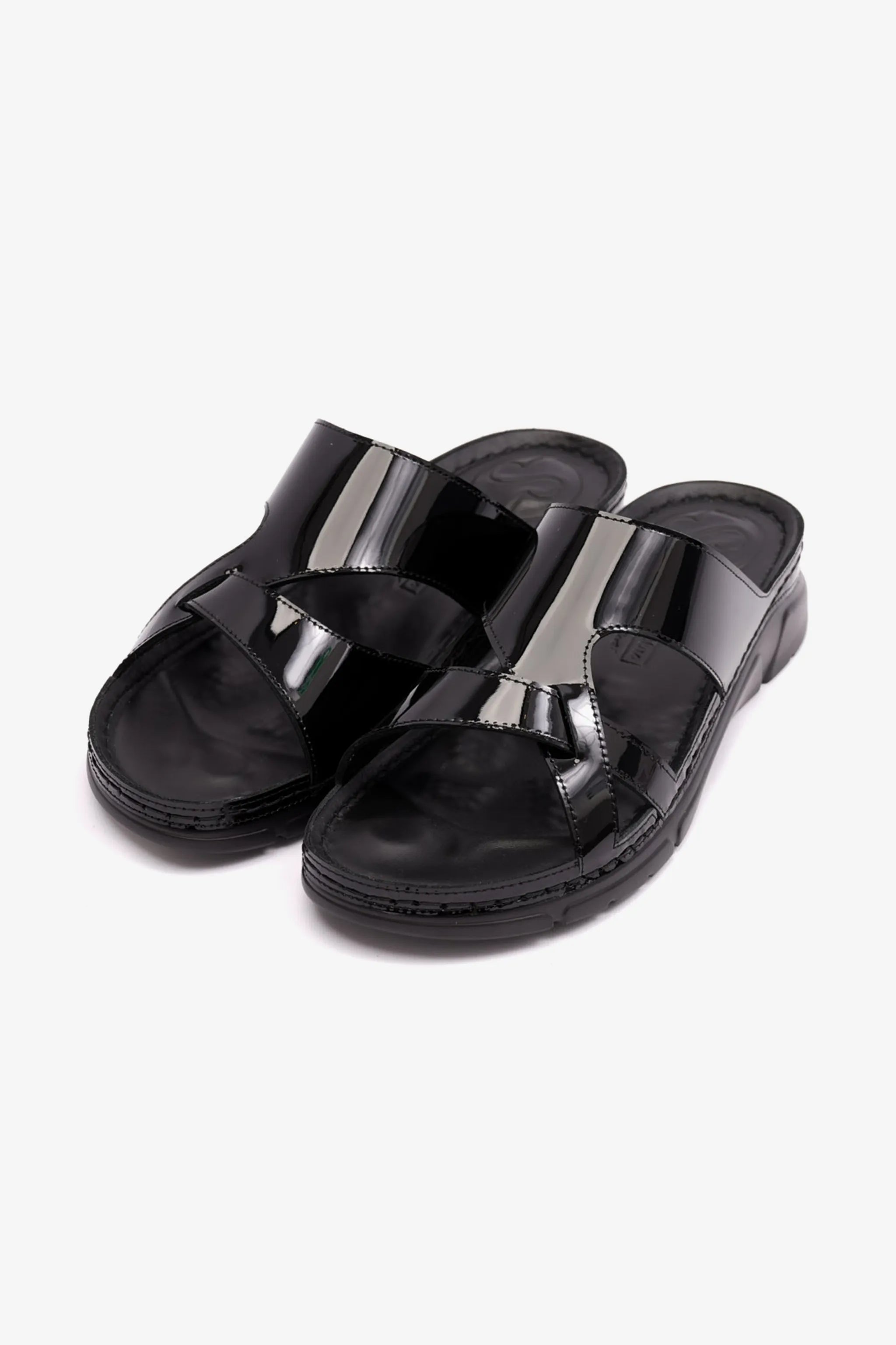 WOMENS PATENT LEATHER COMFORT PLUS SANDALS BLACK