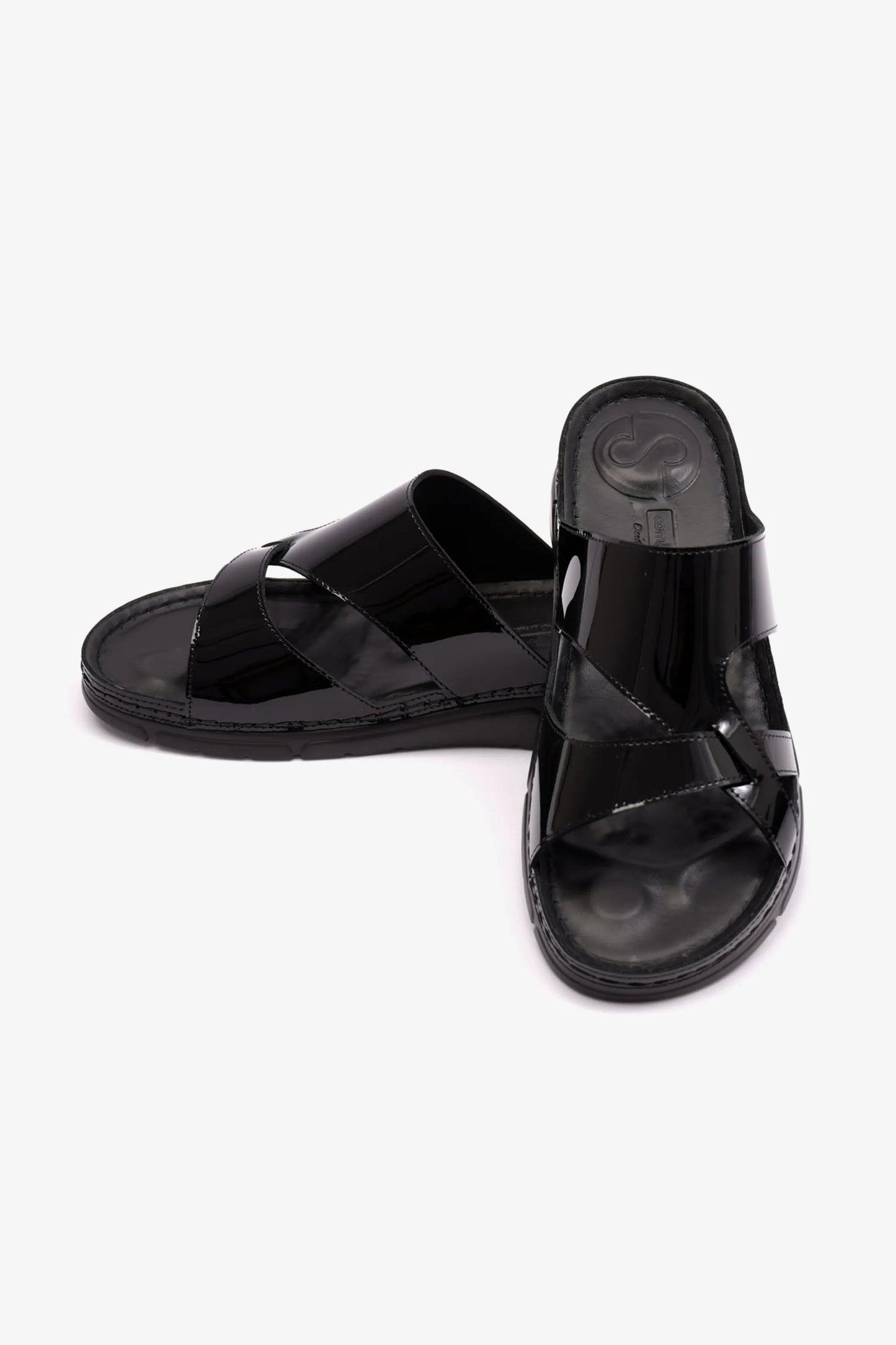 WOMENS PATENT LEATHER COMFORT PLUS SANDALS BLACK – Seventy7