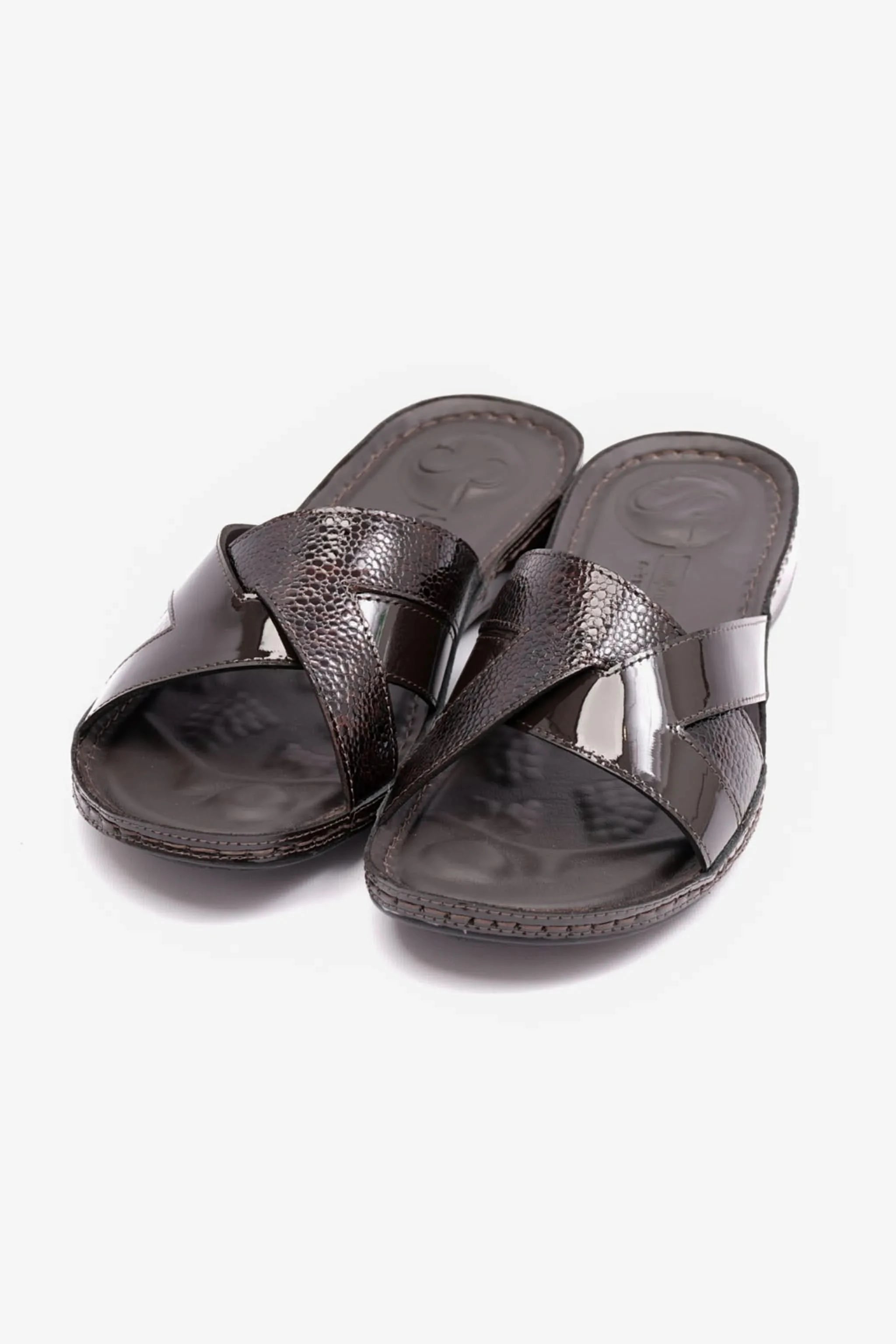 COMFORT PLUS SOFT FOOTBED PATENT LEATHER WOMENS SANDAL BROWN