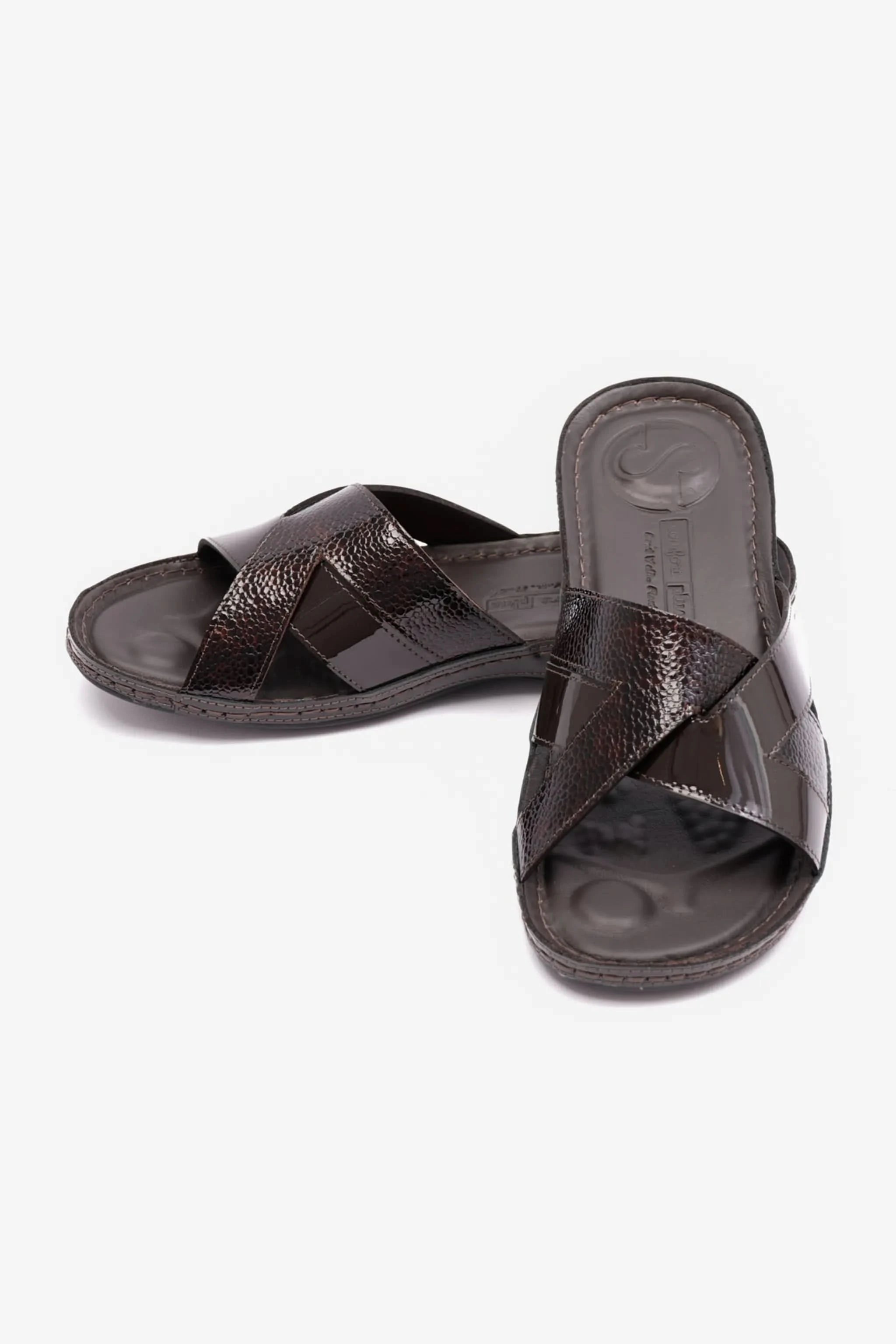 COMFORT PLUS SOFT FOOTBED PATENT LEATHER WOMENS SANDAL BROWN