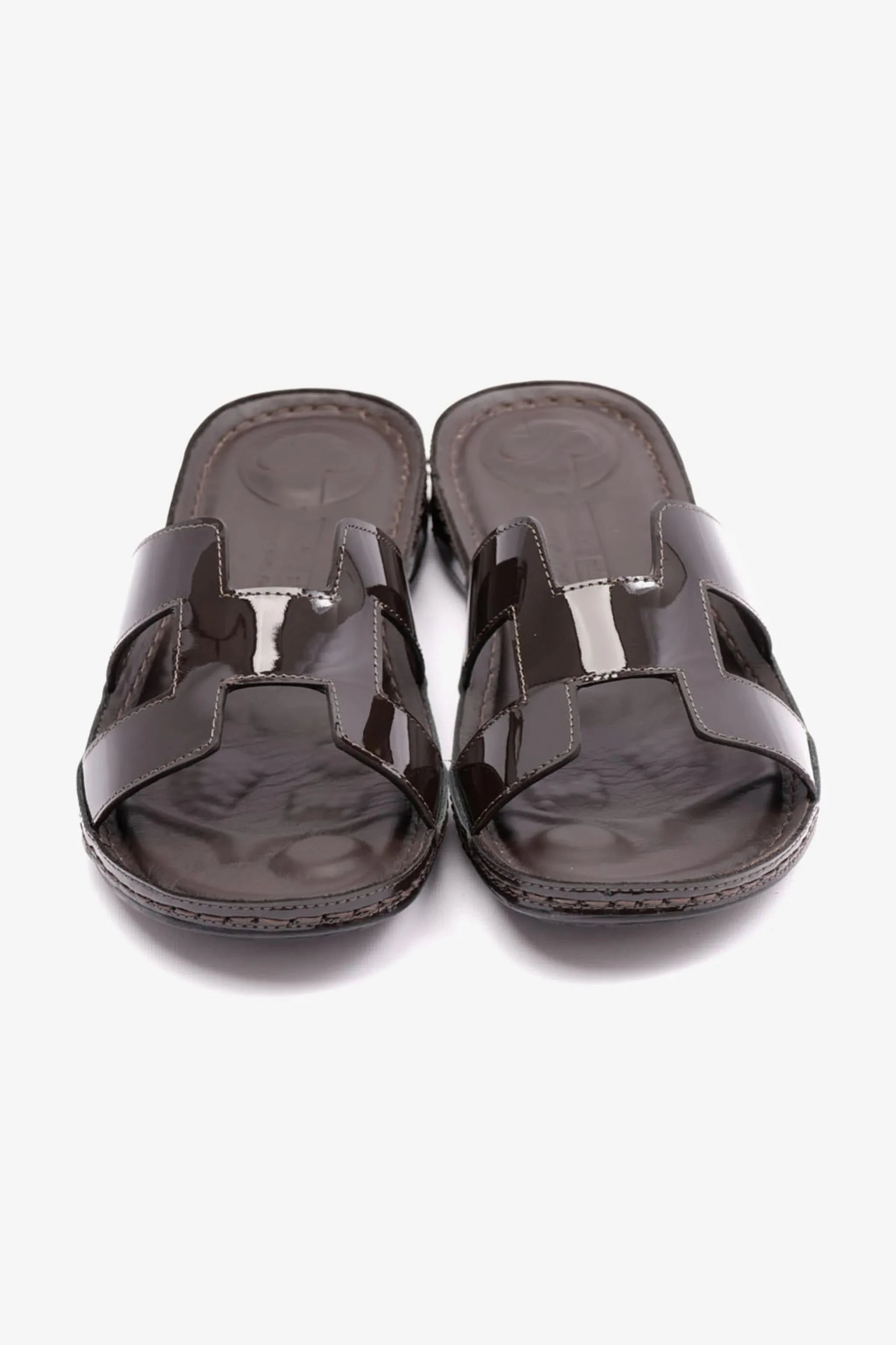 FLAT PATENT LEATHER COMFORT PLUS LADIES SANDALS BROWN