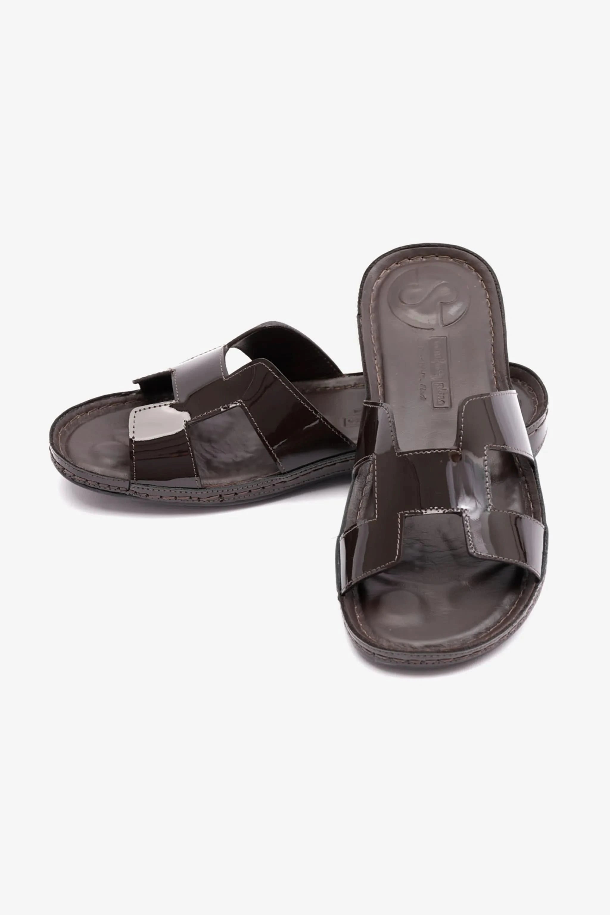 FLAT PATENT LEATHER COMFORT PLUS LADIES SANDALS BROWN