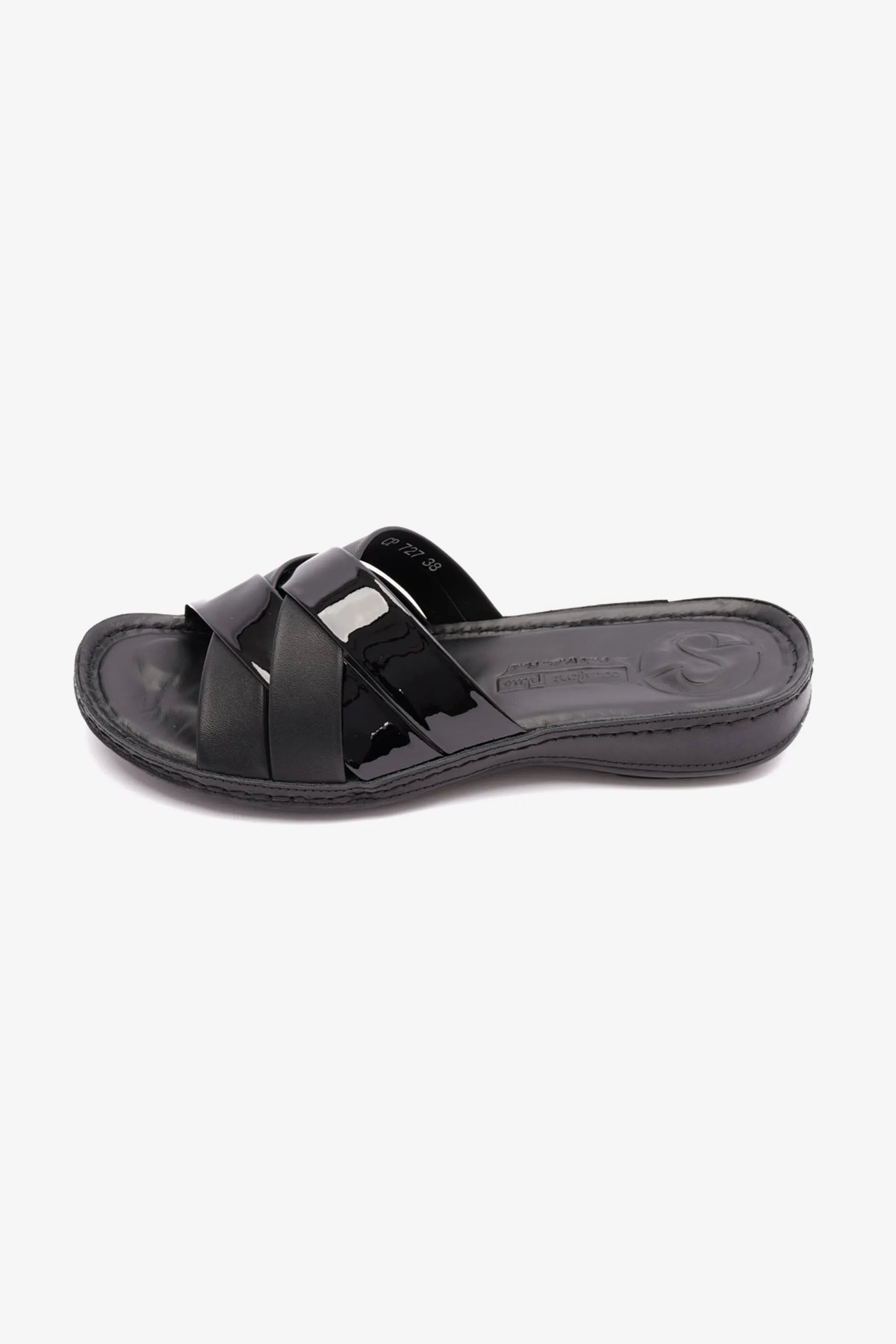 PATENT LEATHER COMFORT PLUS WOMENS SANDAL BLACK