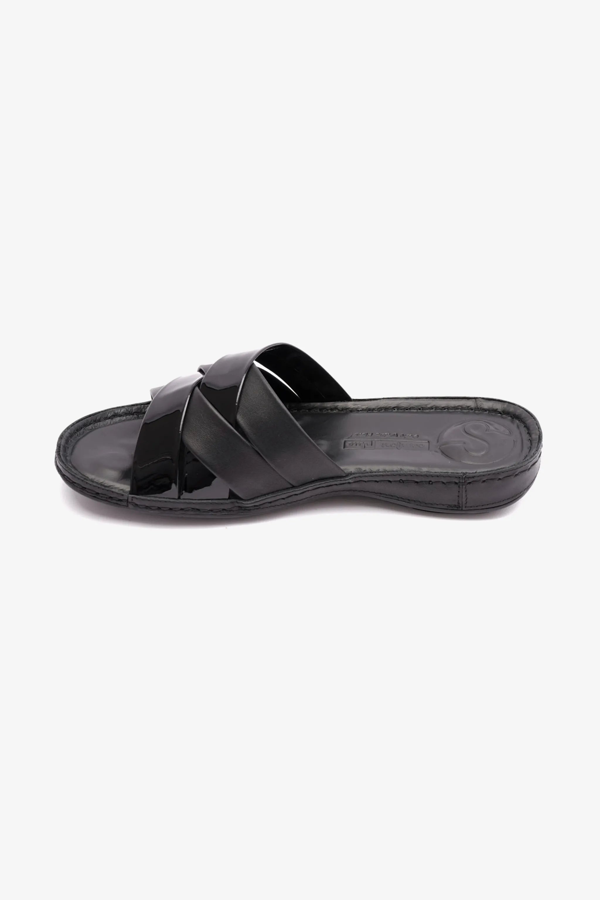 PATENT LEATHER COMFORT PLUS WOMENS SANDAL BLACK