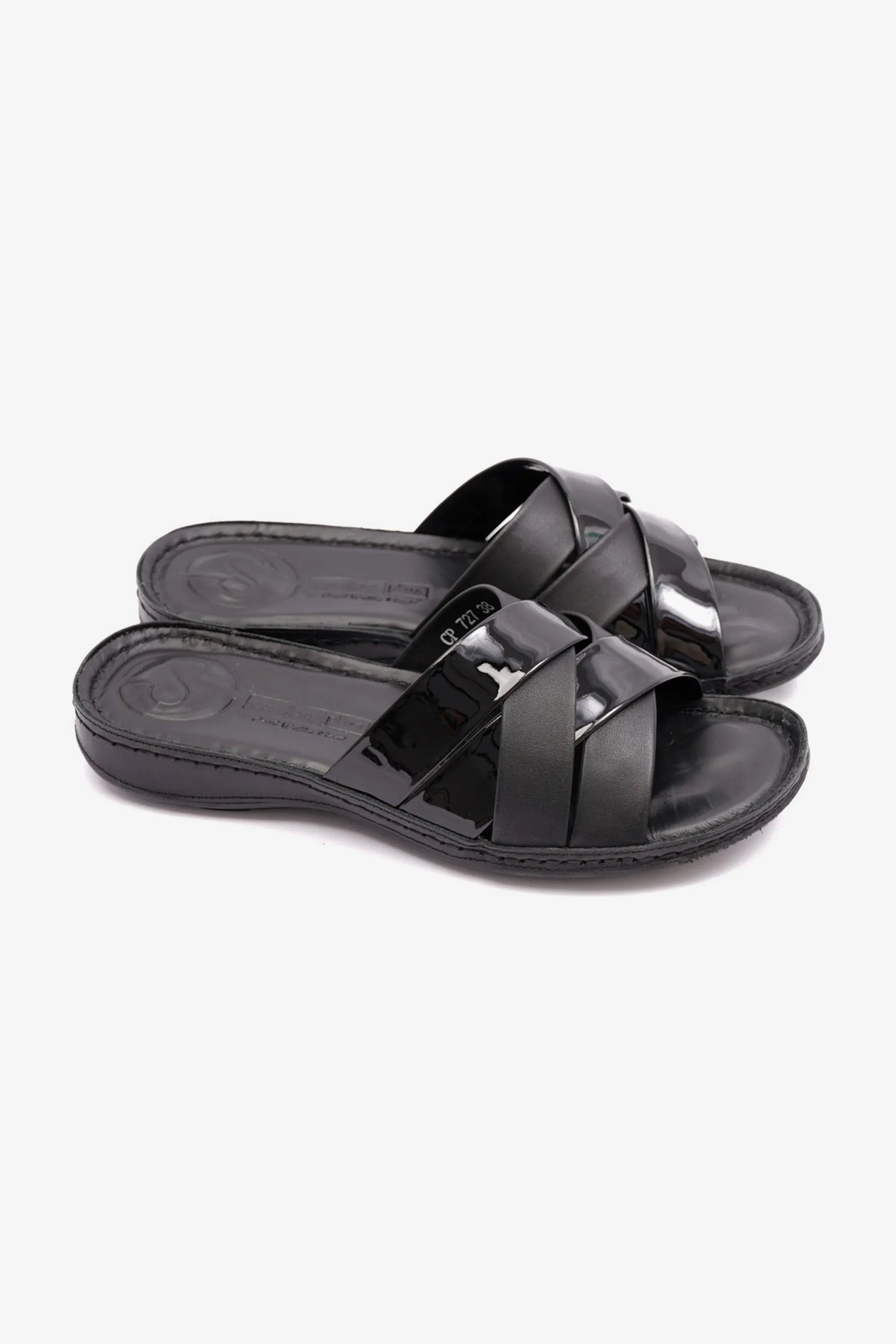 PATENT LEATHER COMFORT PLUS WOMENS SANDAL BLACK