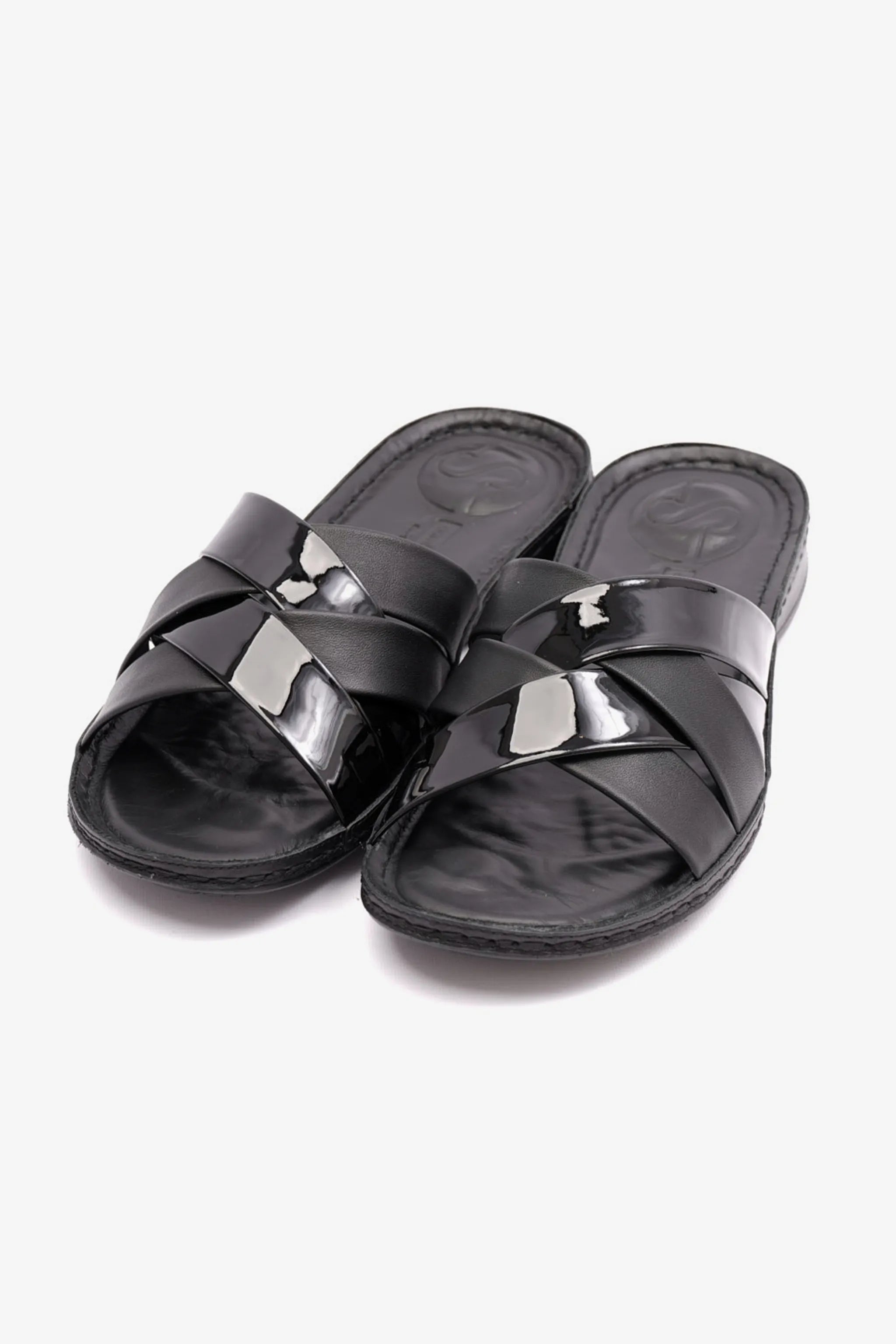 PATENT LEATHER COMFORT PLUS WOMENS SANDAL BLACK