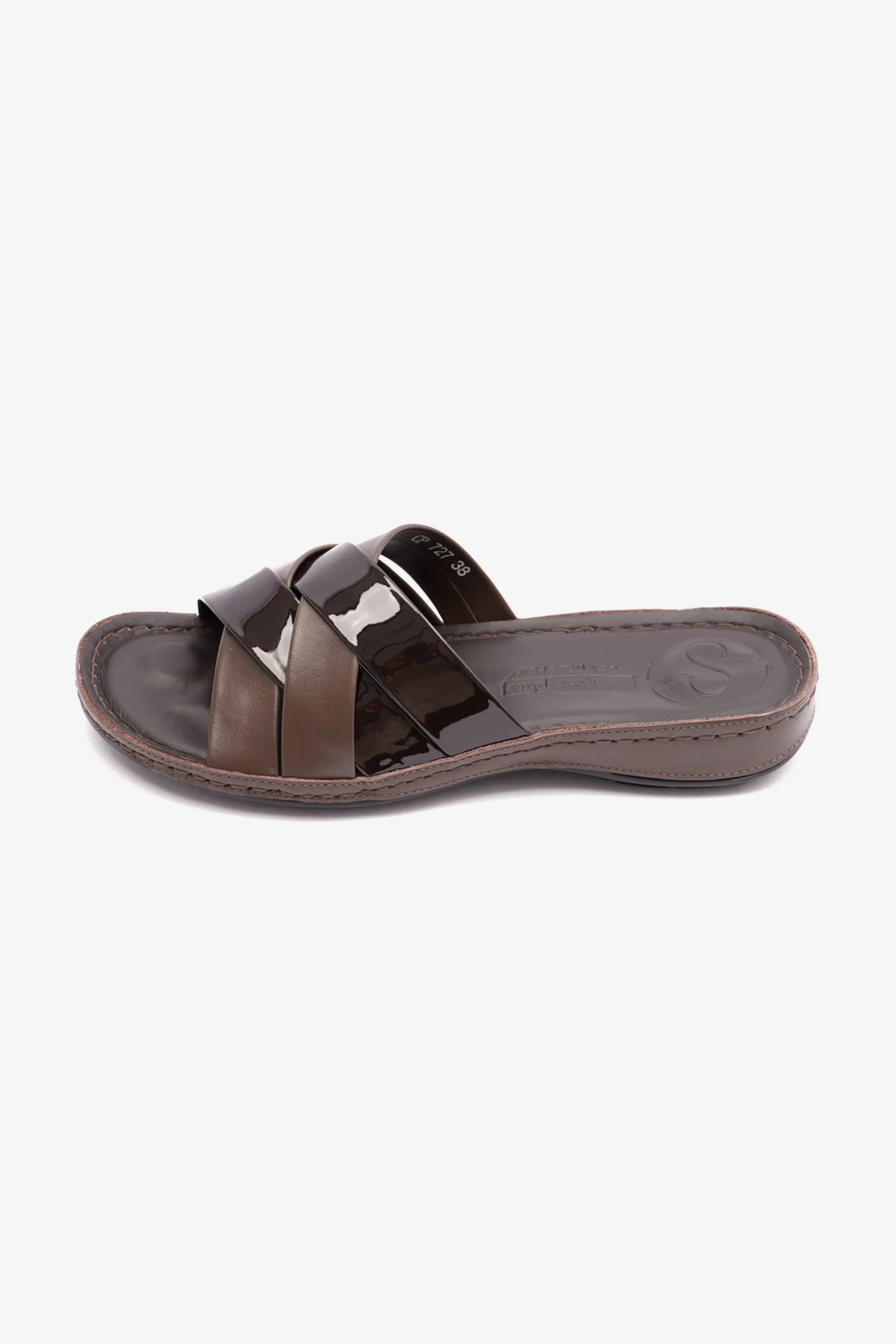 PATENT LEATHER COMFORT PLUS WOMENS SANDAL BROWN