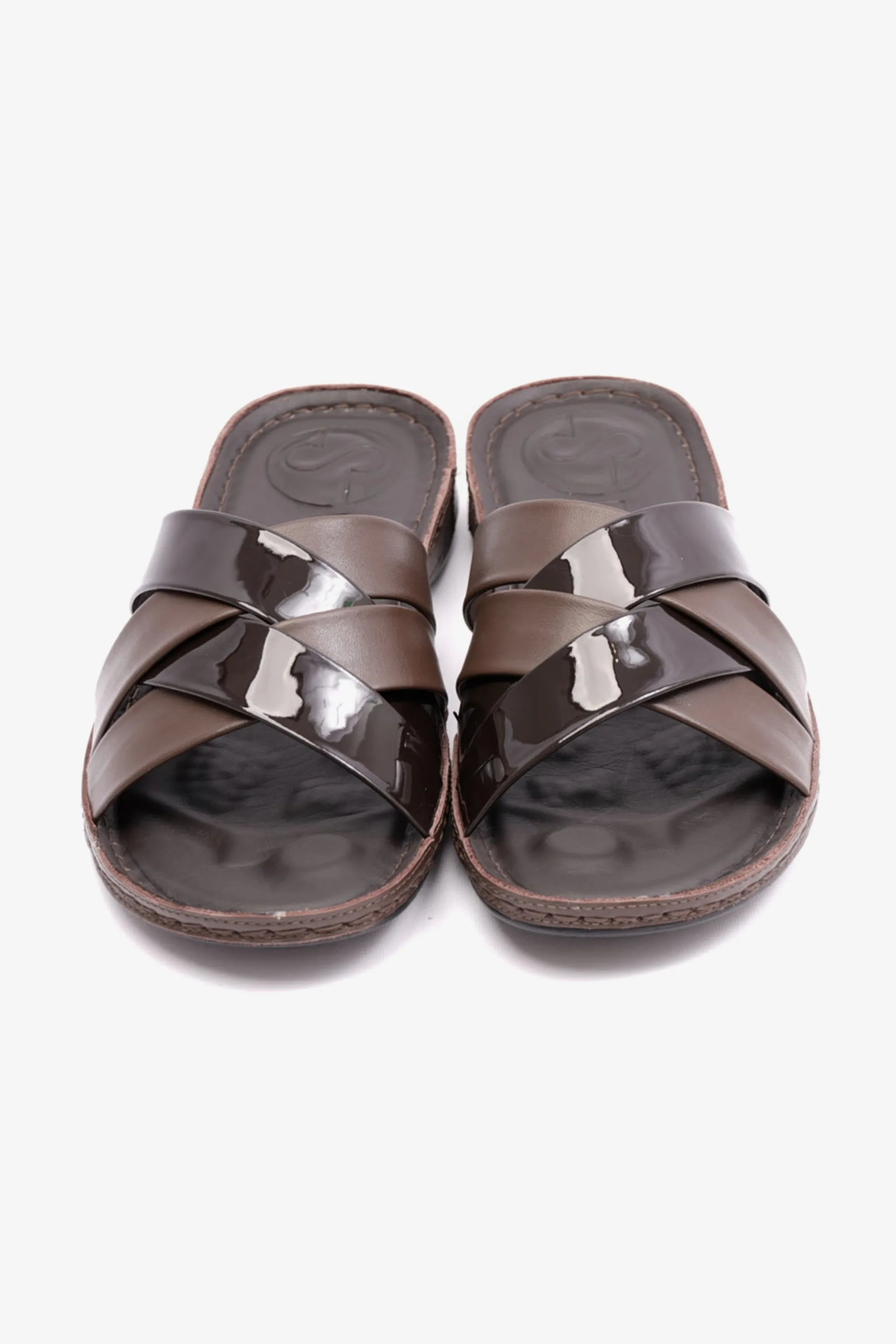 PATENT LEATHER COMFORT PLUS WOMENS SANDAL BROWN