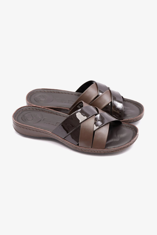 PATENT LEATHER COMFORT PLUS WOMENS SANDAL BROWN