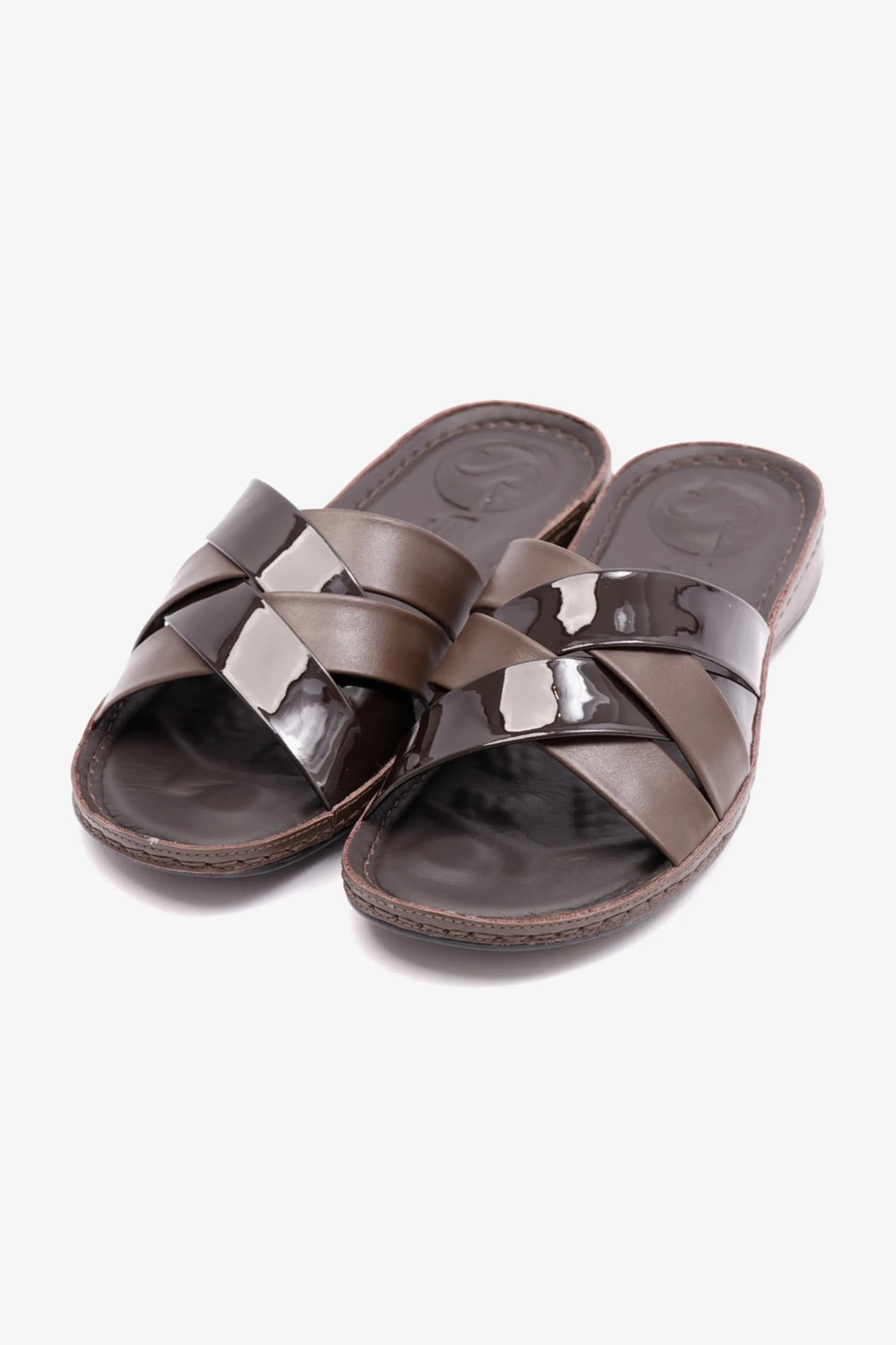 PATENT LEATHER COMFORT PLUS WOMENS SANDAL BROWN