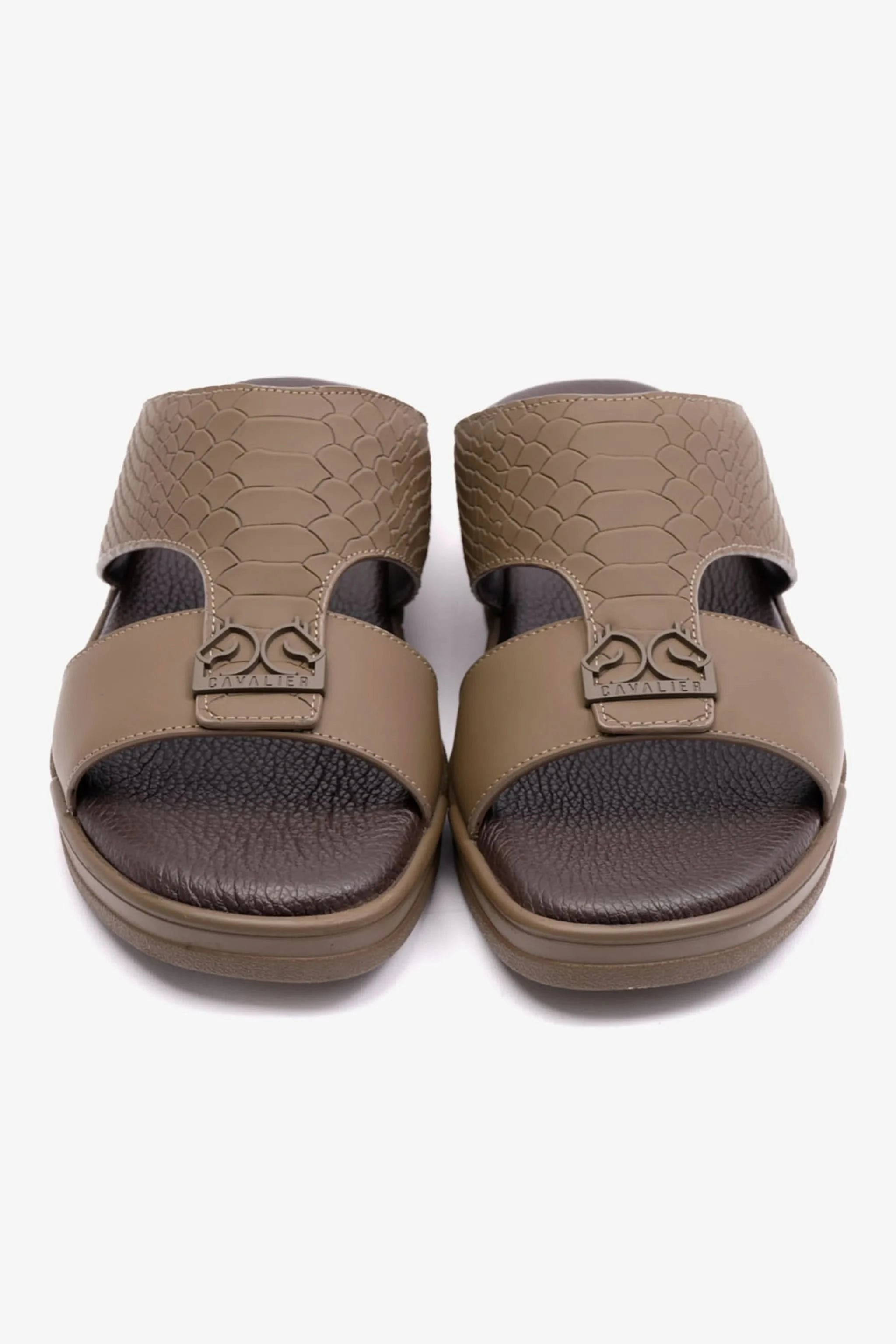 EMBOSSED LEATHER CAVALIER MENS SANDALS TRUFFLE