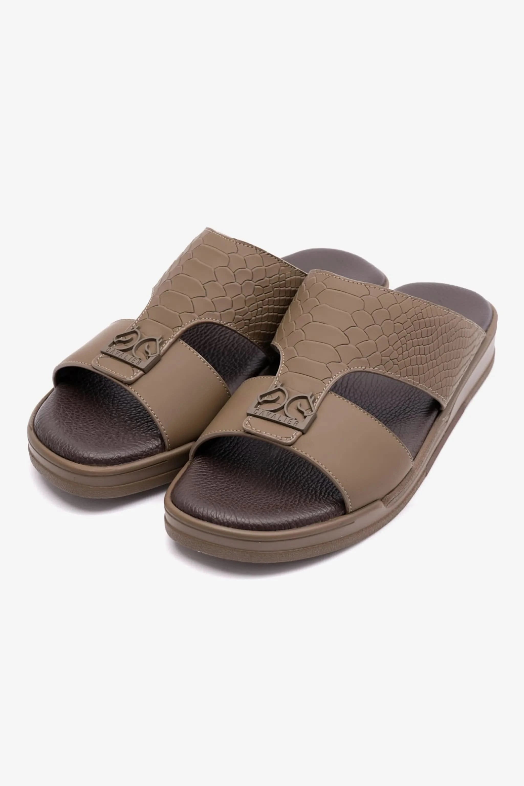 EMBOSSED LEATHER CAVALIER MENS SANDALS TRUFFLE