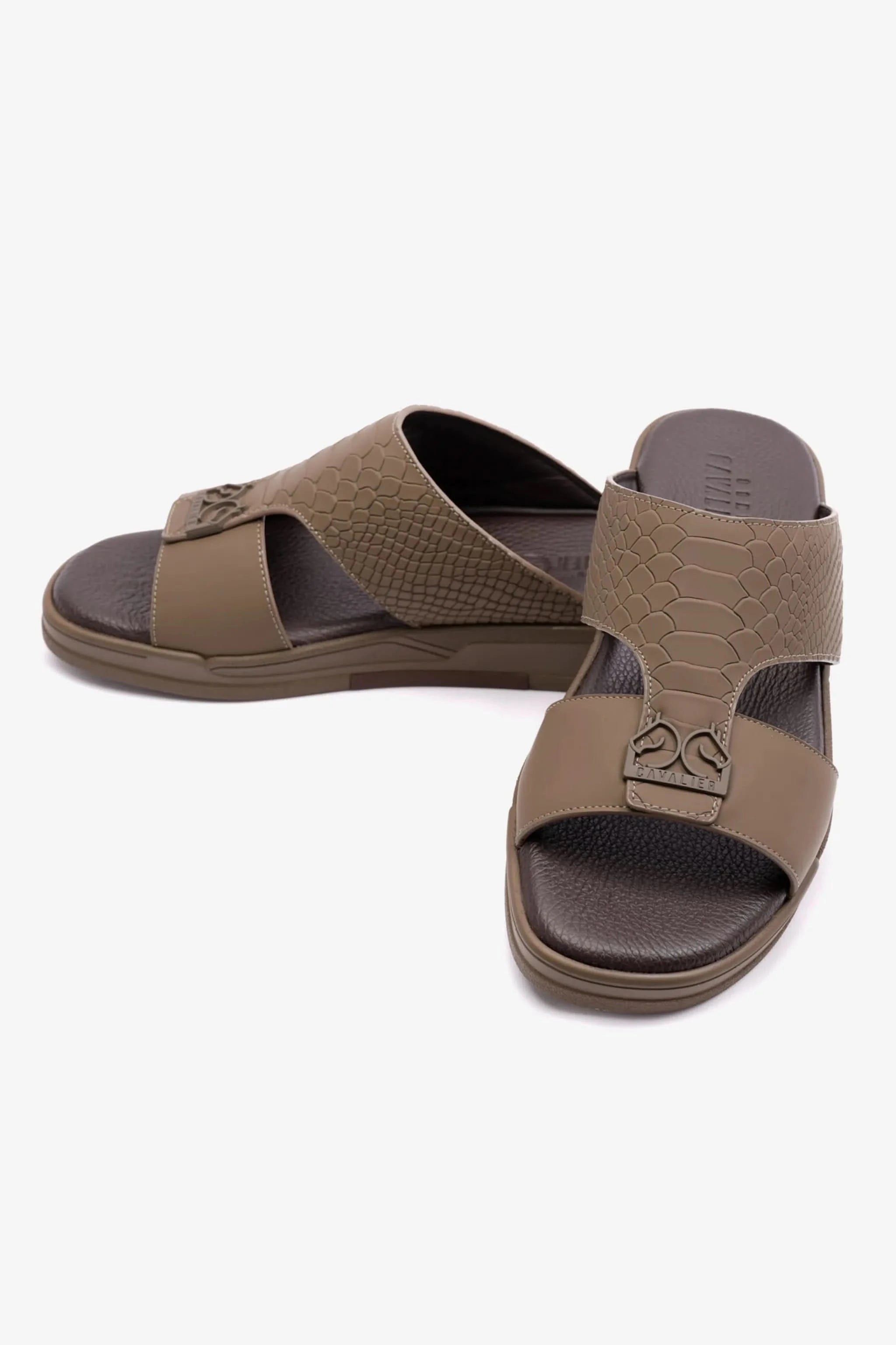 EMBOSSED LEATHER CAVALIER MENS SANDALS TRUFFLE