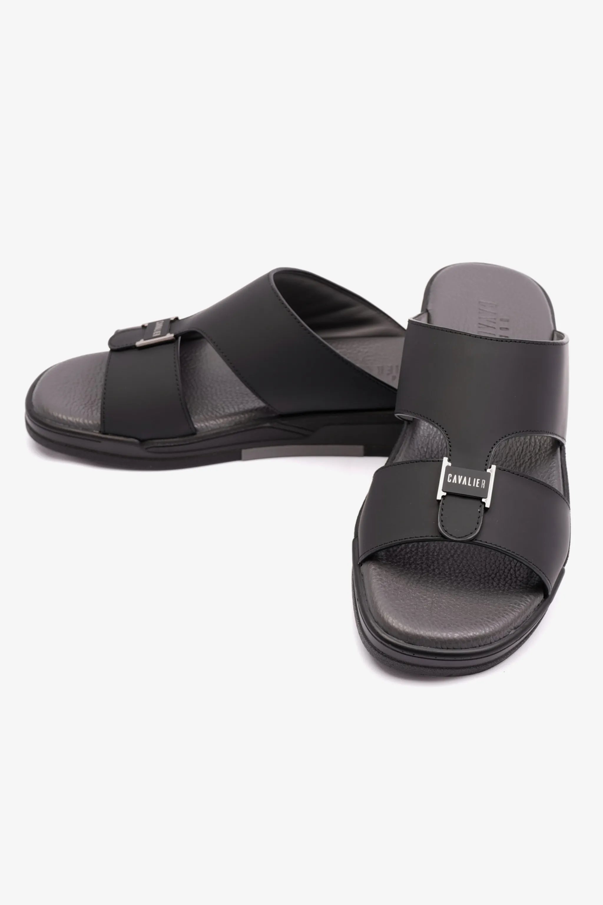 MATTE LEATHER MENS UOMO CAVALIER ARABIC SANDALS BLACK