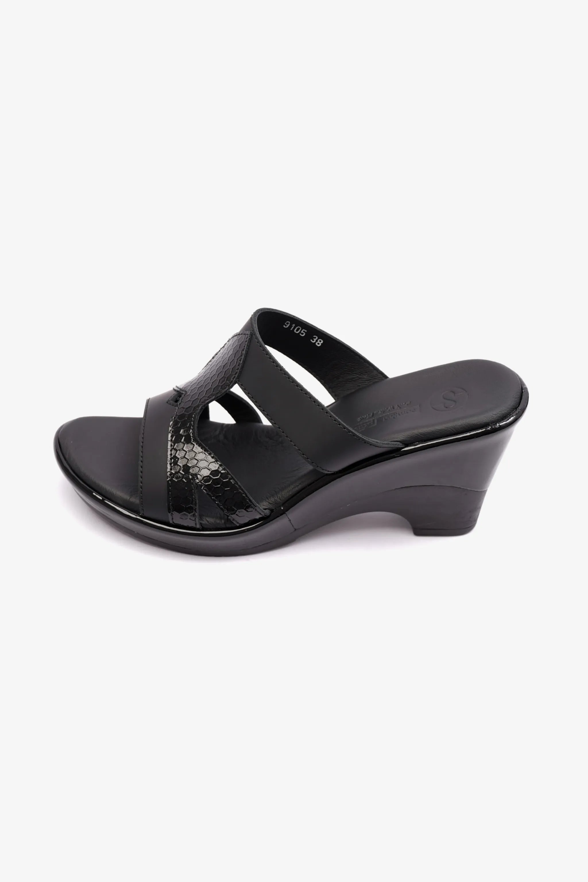 HIGH HEELS COMFORT PLUS MATT LEATHER LADIES SANDAL BLACK