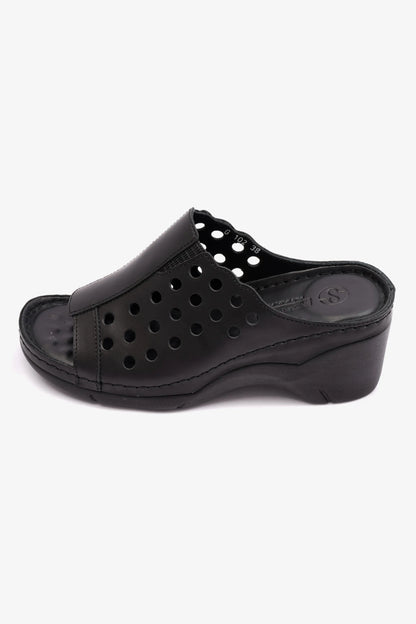 COMFORT PLUS SLIP-ON WEDGE SANDALS WITH PERFORATED DESIGN BLACK