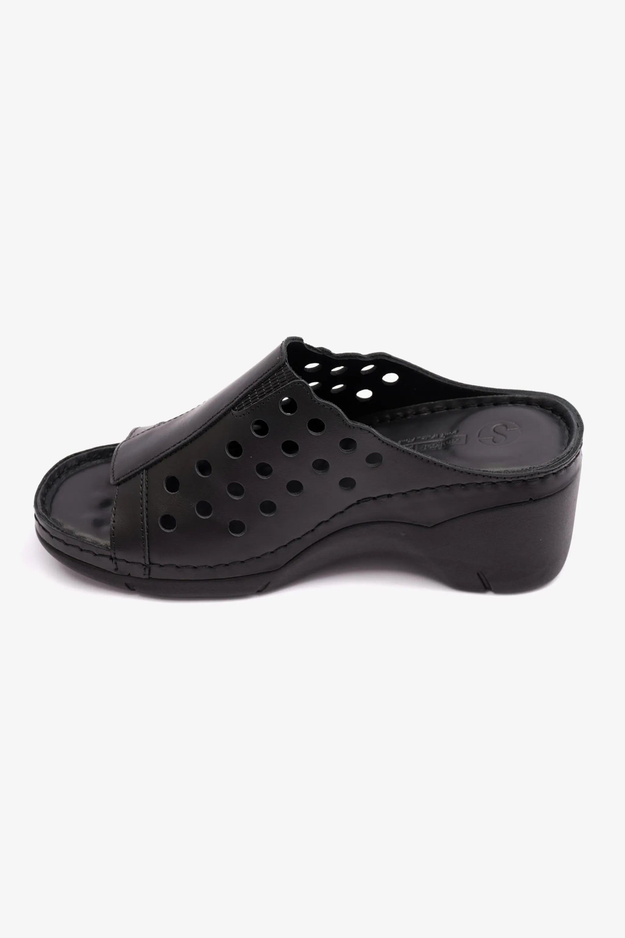 COMFORT PLUS SLIP-ON WEDGE SANDALS WITH PERFORATED DESIGN BLACK