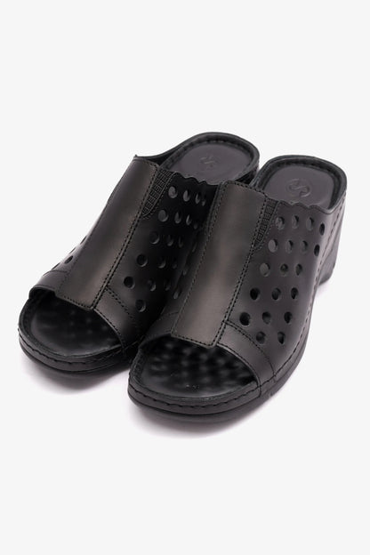 COMFORT PLUS SLIP-ON WEDGE SANDALS WITH PERFORATED DESIGN BLACK