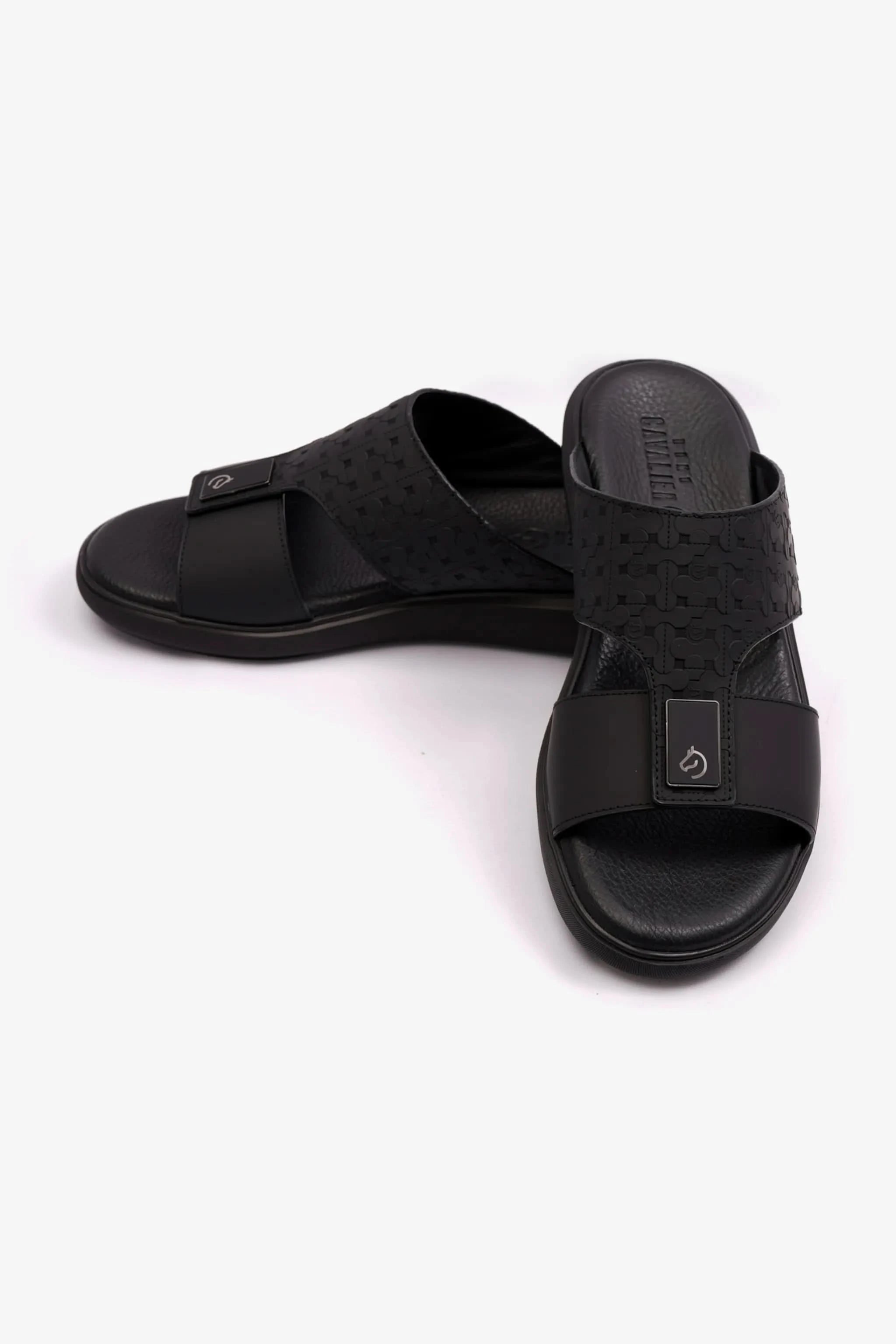 STYLISH TRIM MENS UOMO CAVALIER SANDALS BLACK - Seventy7