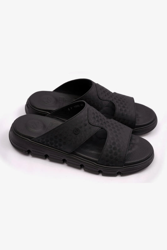 EMBOSSED ARABIC LEATHER MENS SANDAL COMFORT PLUS BLACK