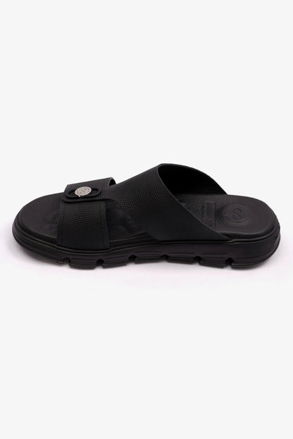 COMFORT PLUS EMBOSSED LEATHER MENS SANDALS WITH ITALIAN OUTSOLE BLACK