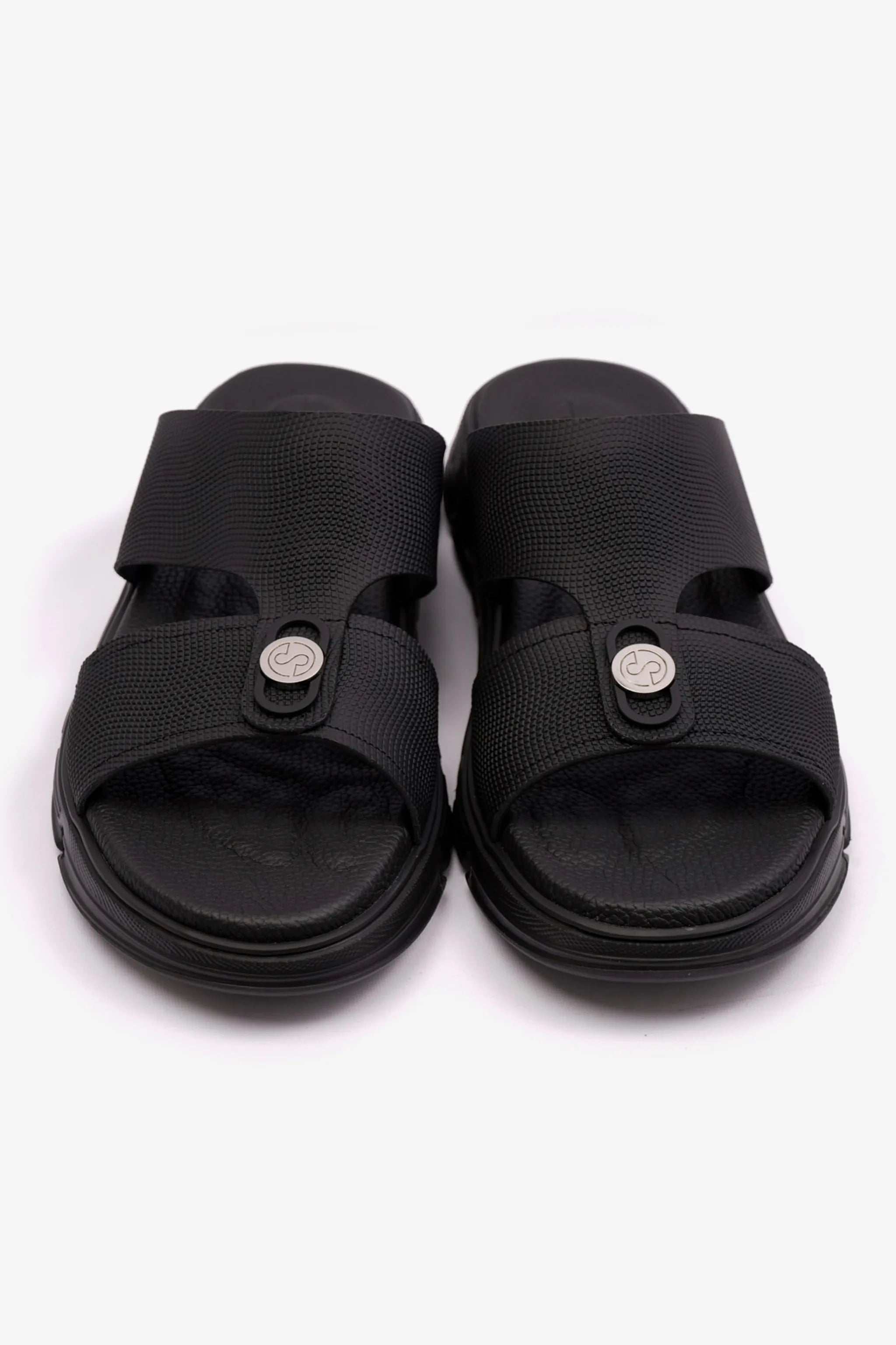 COMFORT PLUS EMBOSSED LEATHER MENS SANDALS WITH ITALIAN OUTSOLE BLACK