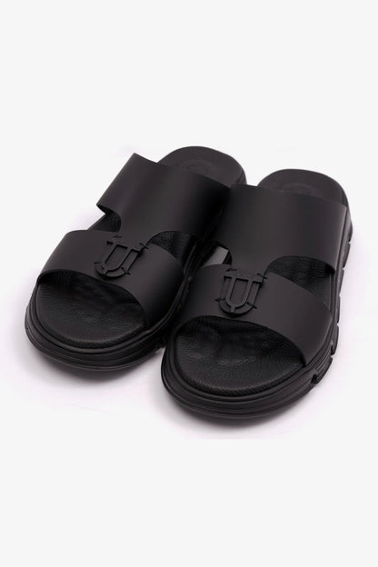 COMFORT PLUS ELEGENT TRIM MENS MATT LEATHER SANDALS BLACK