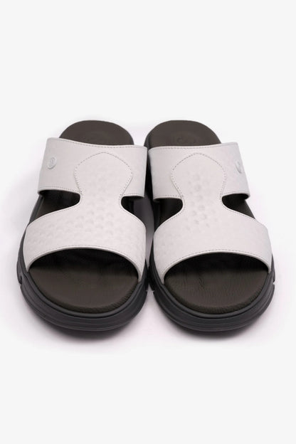 EMBOSSED ARABIC LEATHER MENS SANDAL COMFORT PLUS WHITE