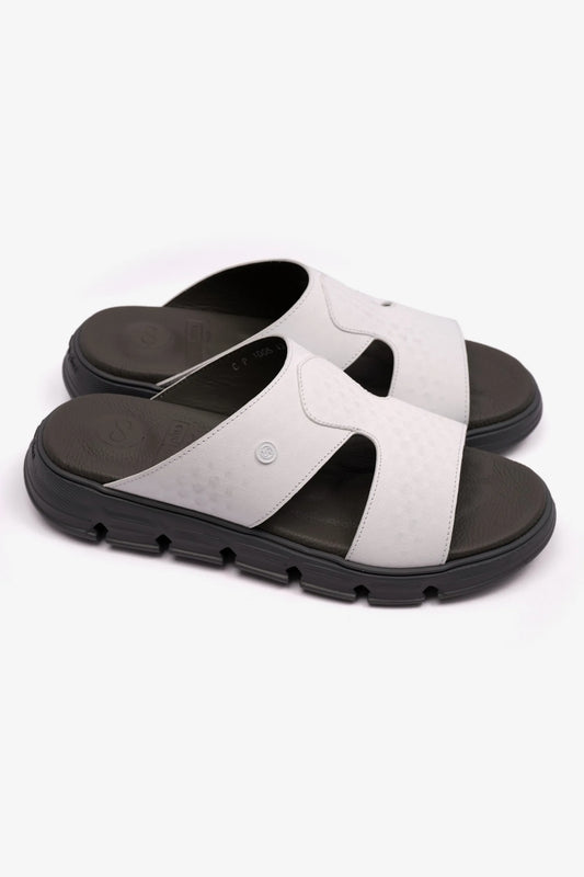 EMBOSSED ARABIC LEATHER MENS SANDAL COMFORT PLUS WHITE