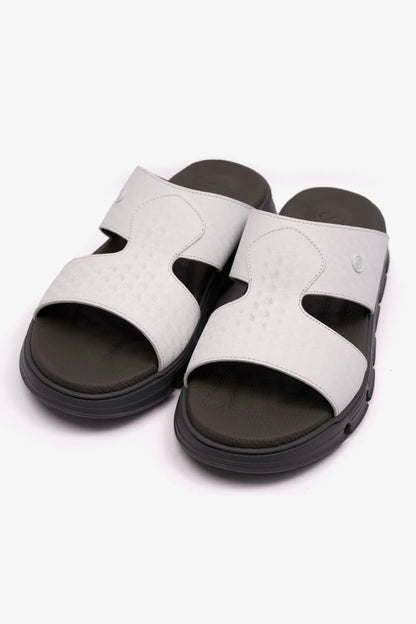 EMBOSSED ARABIC LEATHER MENS SANDAL COMFORT PLUS WHITE