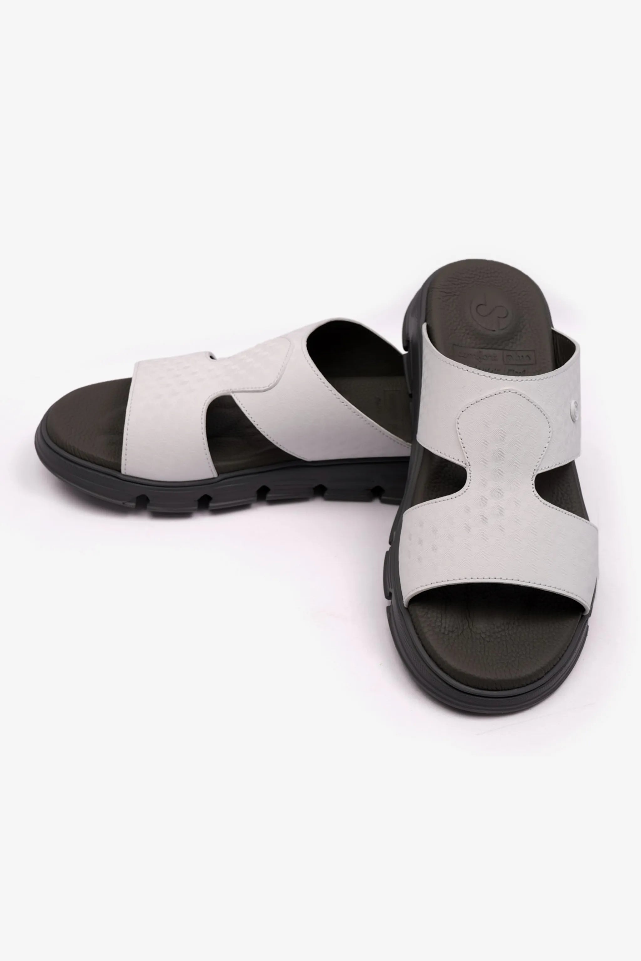 EMBOSSED ARABIC LEATHER MENS SANDAL COMFORT PLUS WHITE