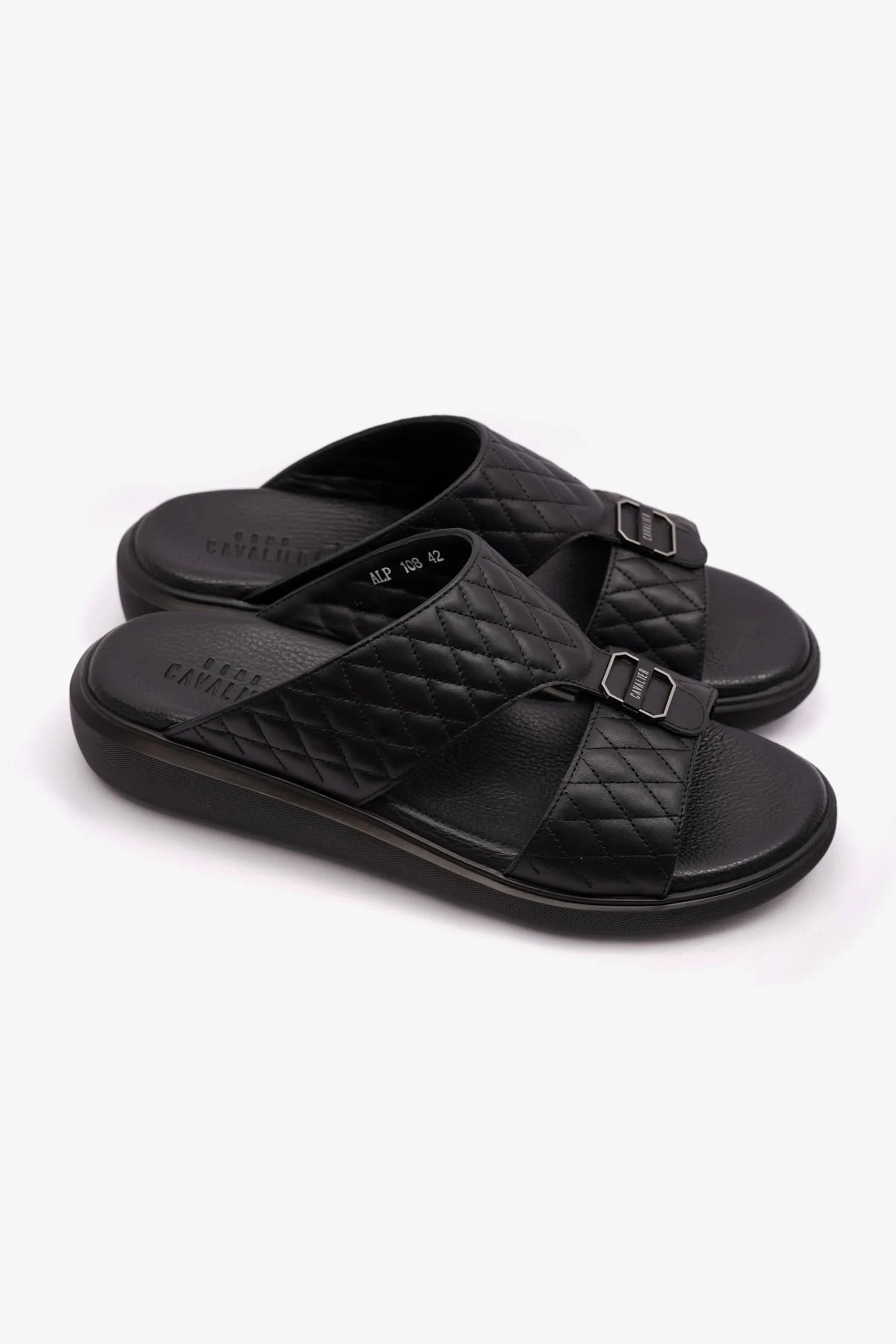 CAVALIER MENS ARABIC QUILTING PATTERN SANDALS BLACK