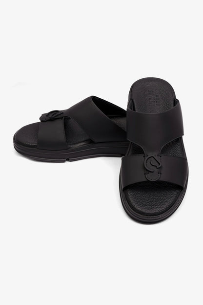 CAVALIER MENS LIGHT WEIGHT MATT LEATHER SANDAL BLACK